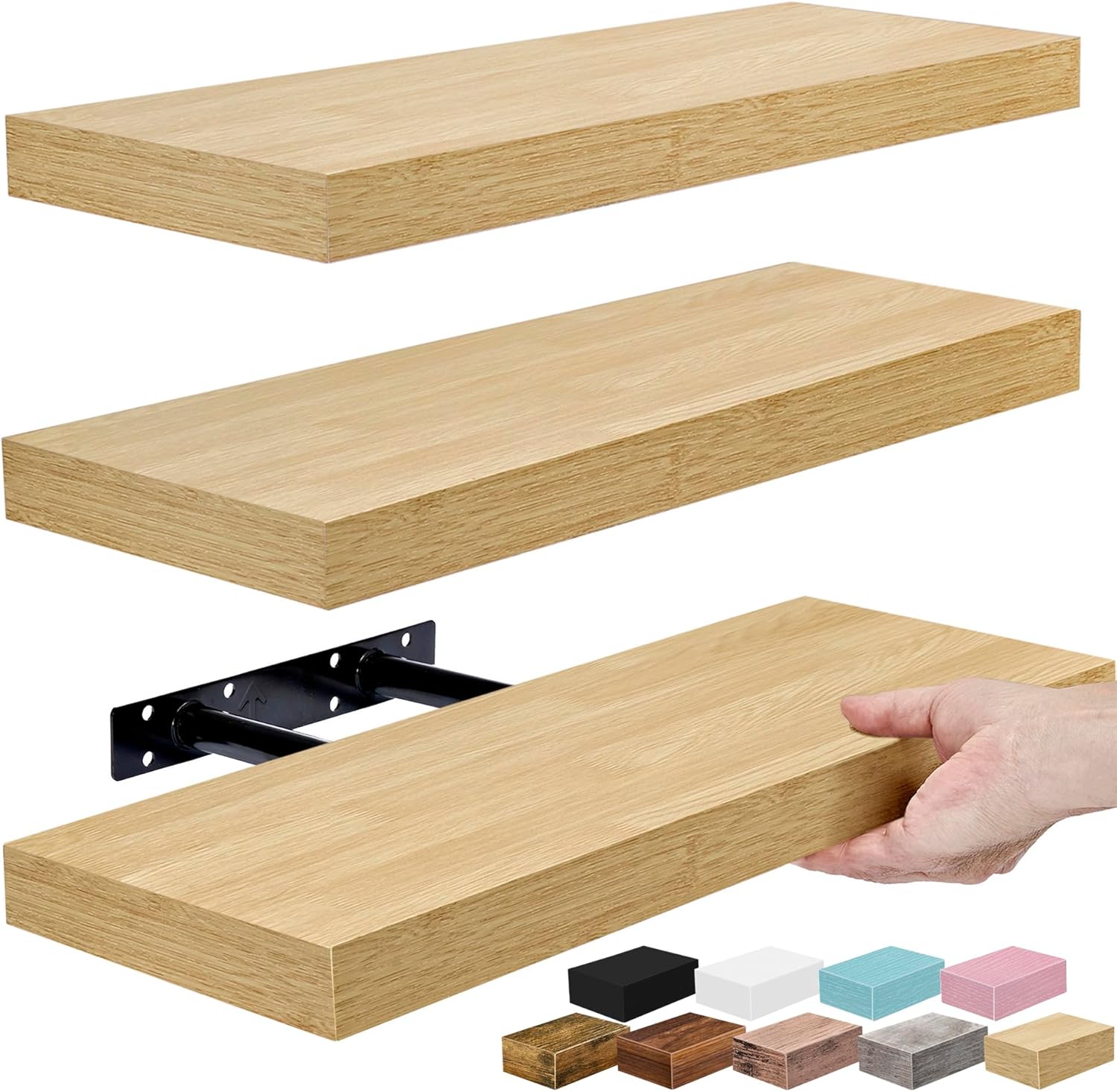 Sorbus Floating Shelves for Wall – 16 Inch Floating Shelf for Kitchen, Bedroom, Living Room, Bathroom, Home & Wall Decor - Mounted Bathroom Shelves with Invisible Brackets (Grey, 3 Pack)