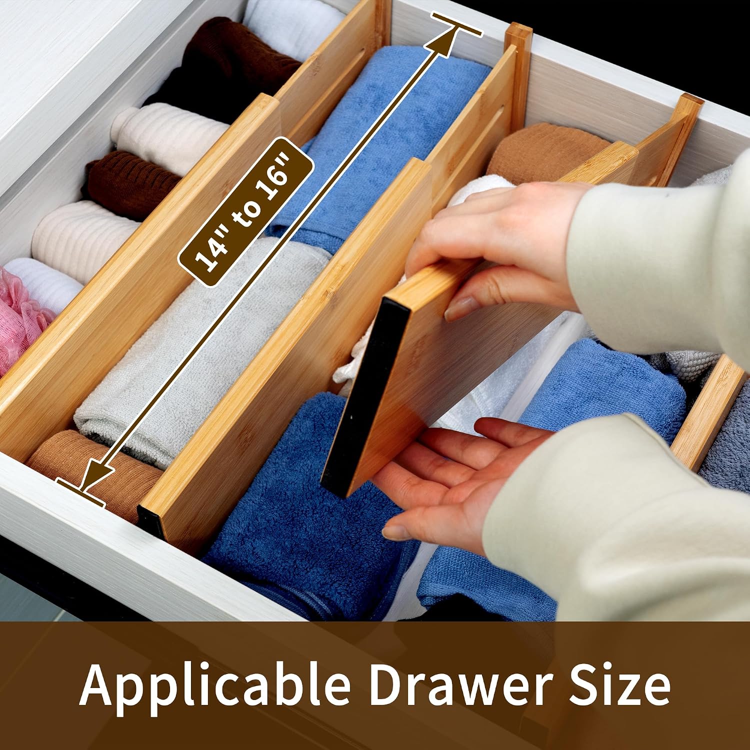 Utoplike 4 Pcs Bamboo Kitchen Drawer Dividers, Large Drawers Organizers | Adjustable Spring Loaded Expandable Organization, Works in Dresser, Bathroom, Bedroom, Office, Fit 17.8"-20.6" Drawer, 2.4"H