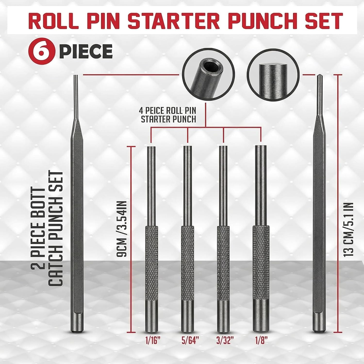 Gotical 4 -Pieces Roll Pin Punch Set and with Free Pivot Pin - Pieces Bolt Catch Install for Automotive, Watch Repair