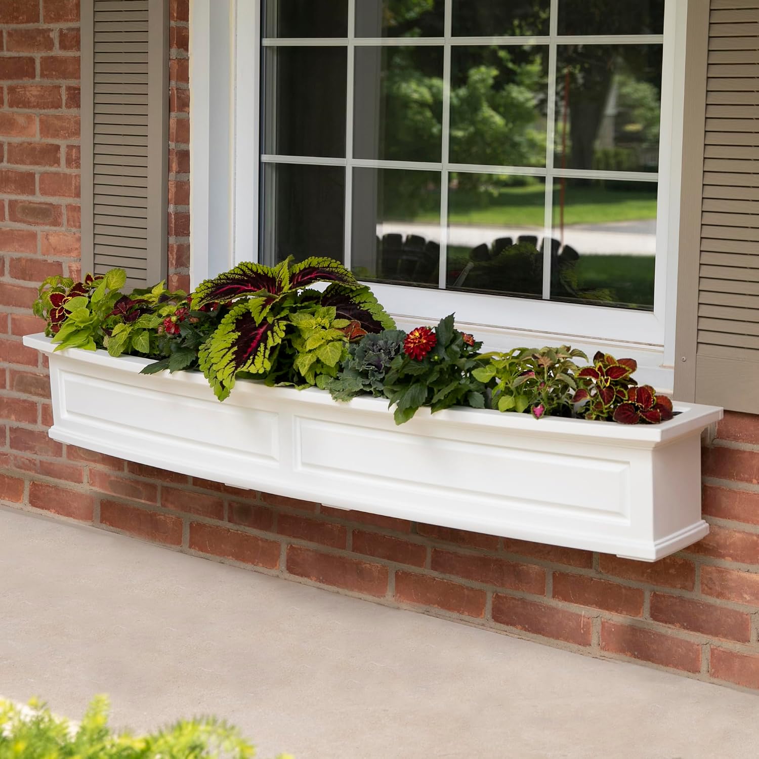 Mayne Nantucket 36in Self-Watering Rectangular Window Box Planter, White | Self-watering, All season, Fade resistant, Mounting brackets included, Built-in overflow, 15-year warranty