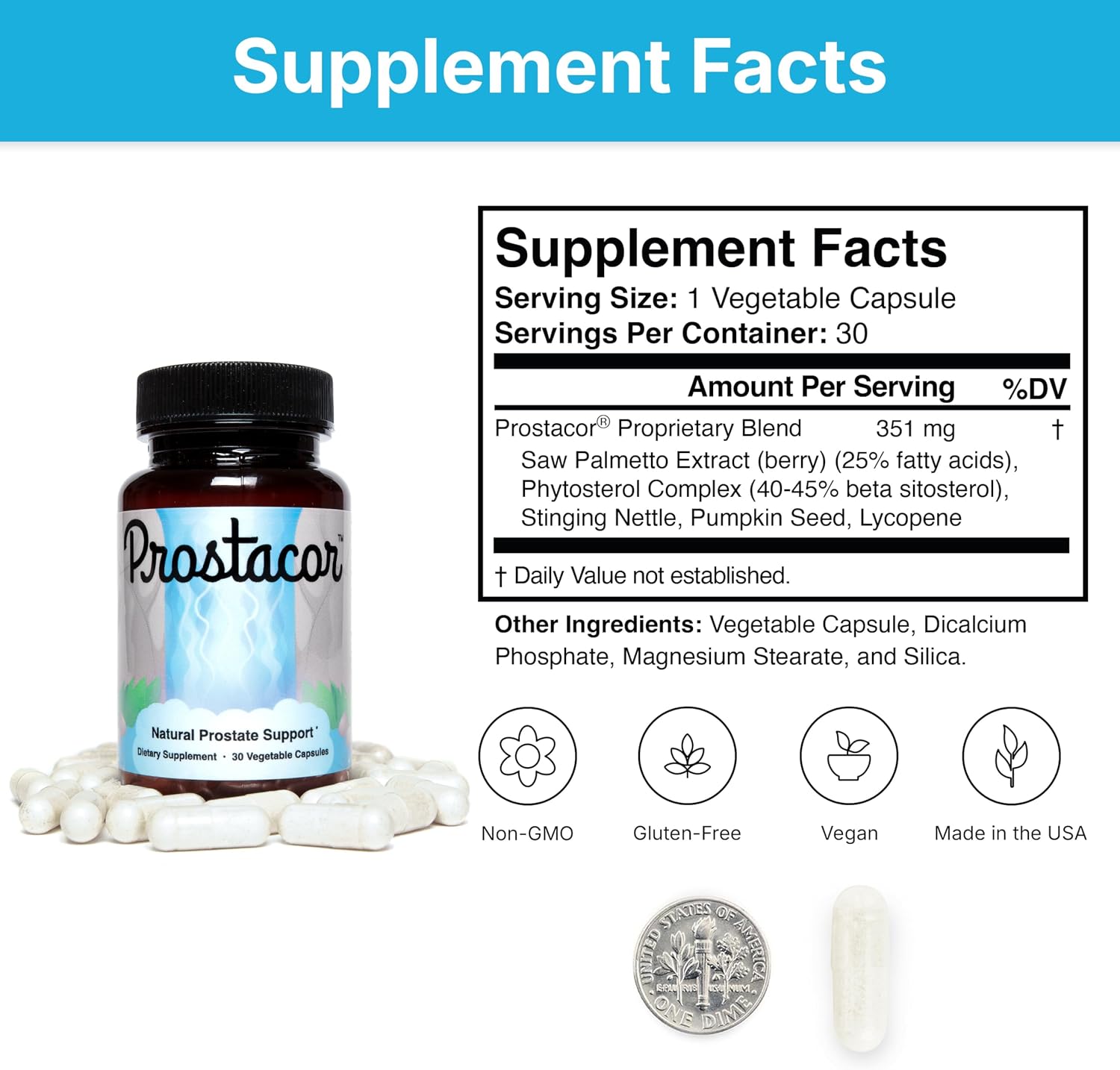 Prostacor Natural Prostate Support Supplement for Men, Vegan, Gluten-Free | Supports Healthy Urine Flow, Fewer Urges, Bladder Control