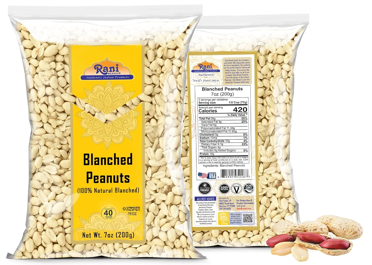 Rani Peanuts, Raw Whole With Skin (uncooked, unsalted) 14oz (400g) ~ All Natural | Vegan | Kosher | Gluten Friendly | Fresh Product of USA ~ Spanish Grade Groundnut/Red-skin