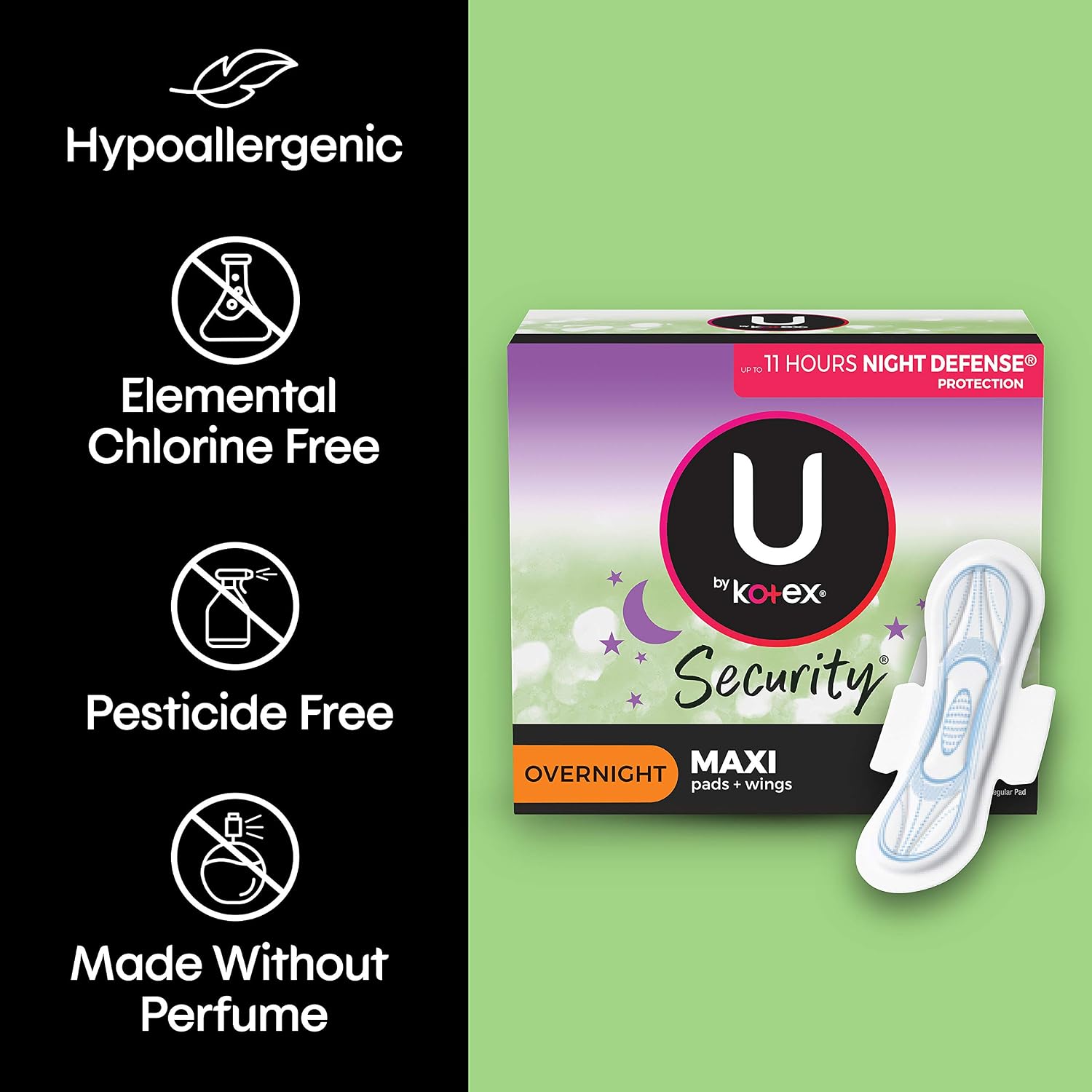 U by Kotex Security Maxi Overnight Pads With Wings, Regular, Unscented, Unscented, 28 Count