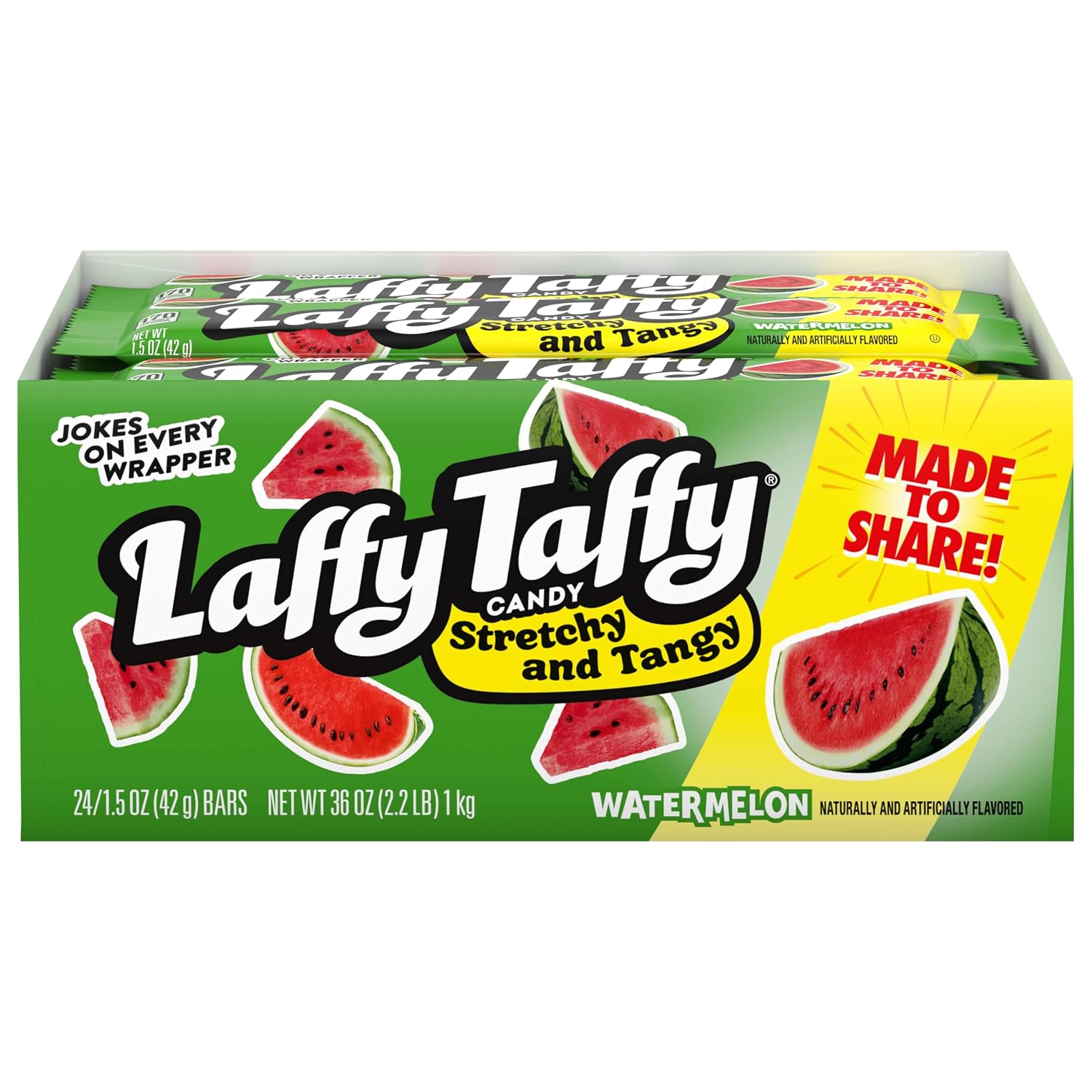 Laffy Taffy Variety Box, Grape Watermelon Cherry Chewy Candy, 1.5 oz, 24 Ct | Grape, watermelon, cherry stretchy tangy taffy, individually wrapped, jokes on wrapper, lunchbox, sharing
