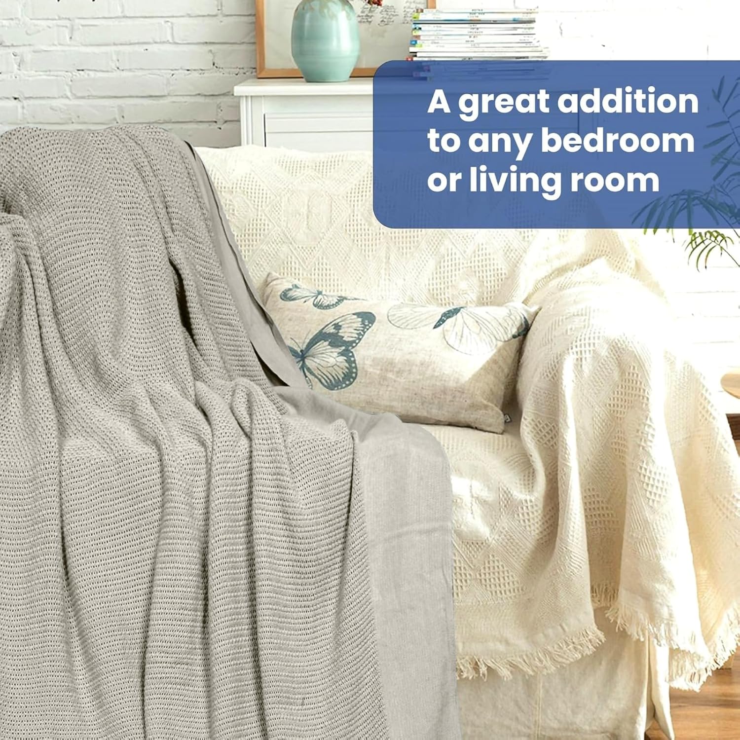 Linteum 100% Cotton Open-Cell Leno Weave Blanket — Breathable All Season — Queen 90x90 — Ice Grey