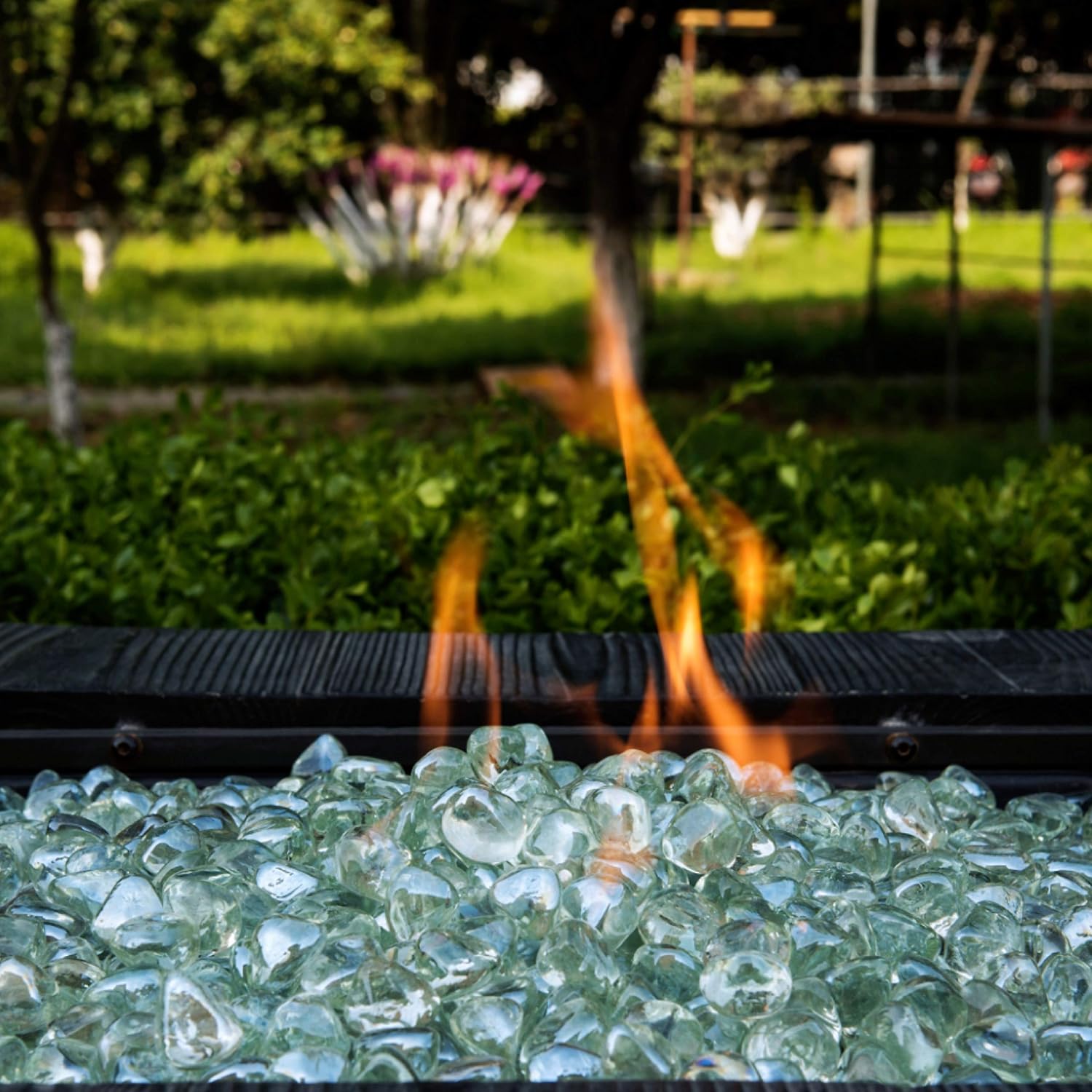 Fire Glass Diamond 1 Inch Fire Pit Glass Rocks for Propane or Gas Fire Pit （10 Pounds Margarita Azura Blue ） Gift Package