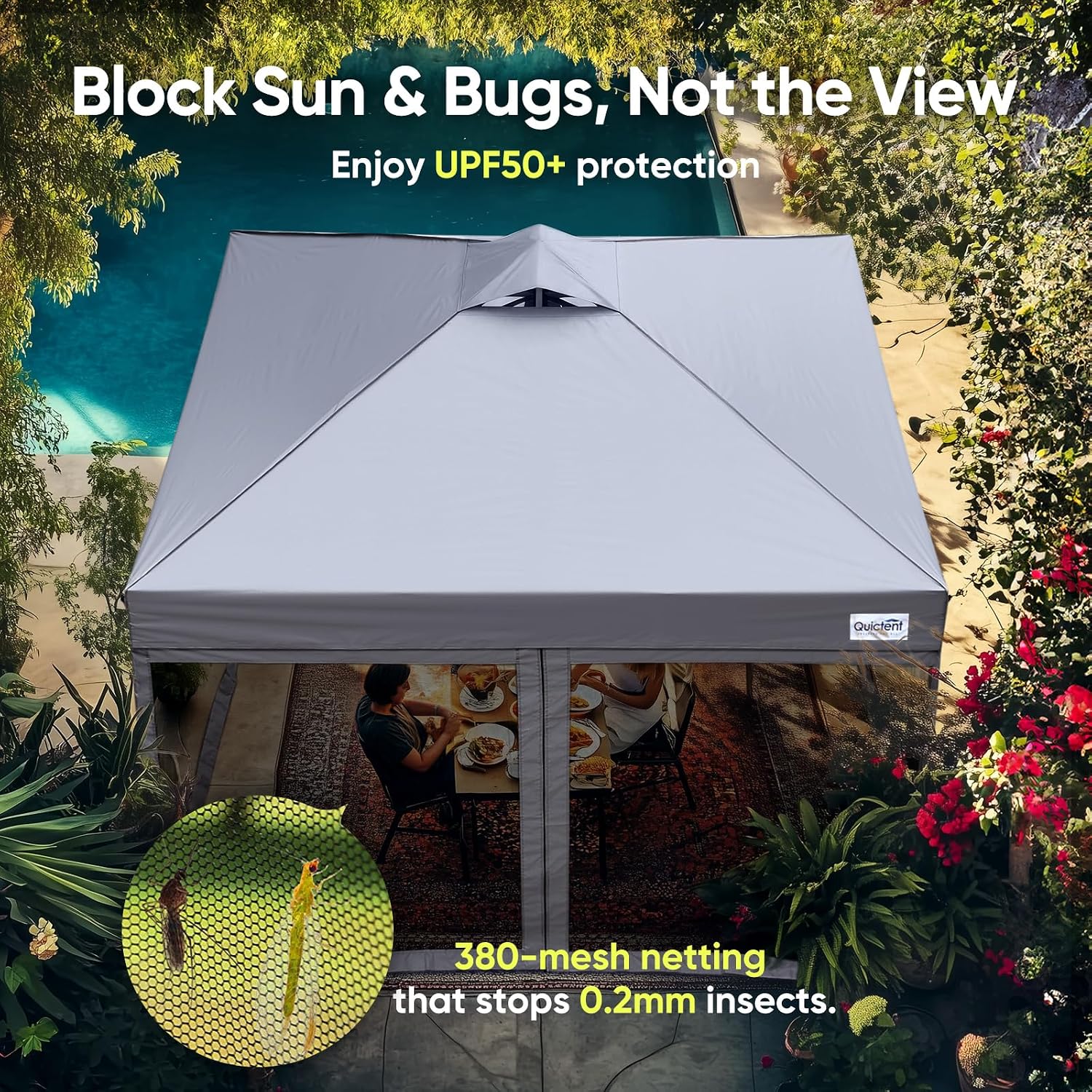 Quictent 10'x10' Pop up Screened Canopy Tent with Mosquito Netting | Portable Easy up Outdoor Screen House Shelter for Patio, Camping and Picnic, Includes Wheeled Carry Bag