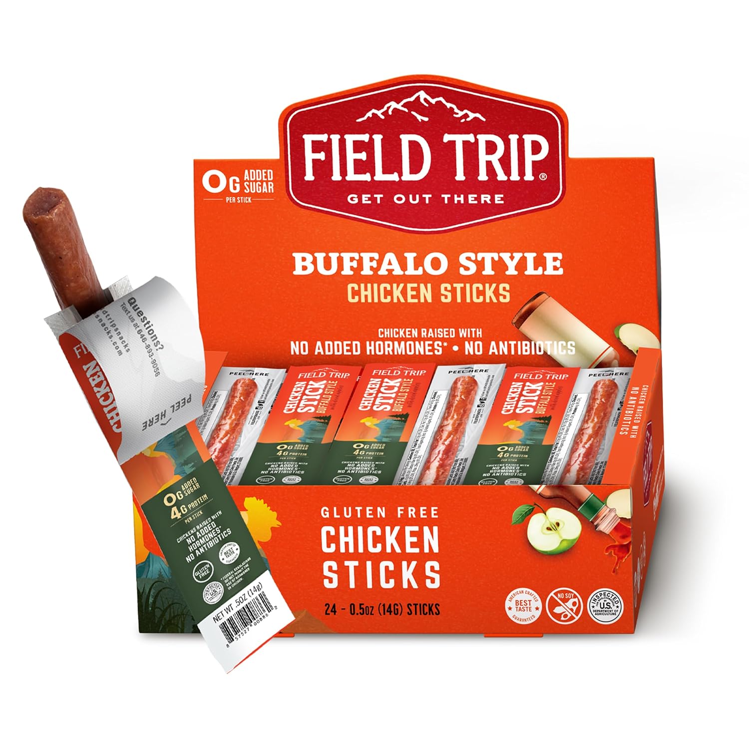 Field Trip Grass Fed Pepperoni Jerky Snack Sticks, Keto, Paleo, Gluten Free, Allergy Friendly Snack, High Protein, 50 Calorie Snack, 0.5oz, 24 Pack | Grass Fed, Keto, Paleo, Gluten Free, Allergy Friendly Snack, High Protein, 50 Calorie Snack