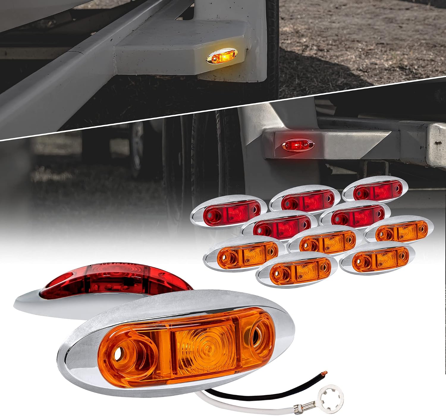 TRUE MODS 2pc 2.5" Amber Oval LED Trailer Marker Lights for Boat Trailer RV