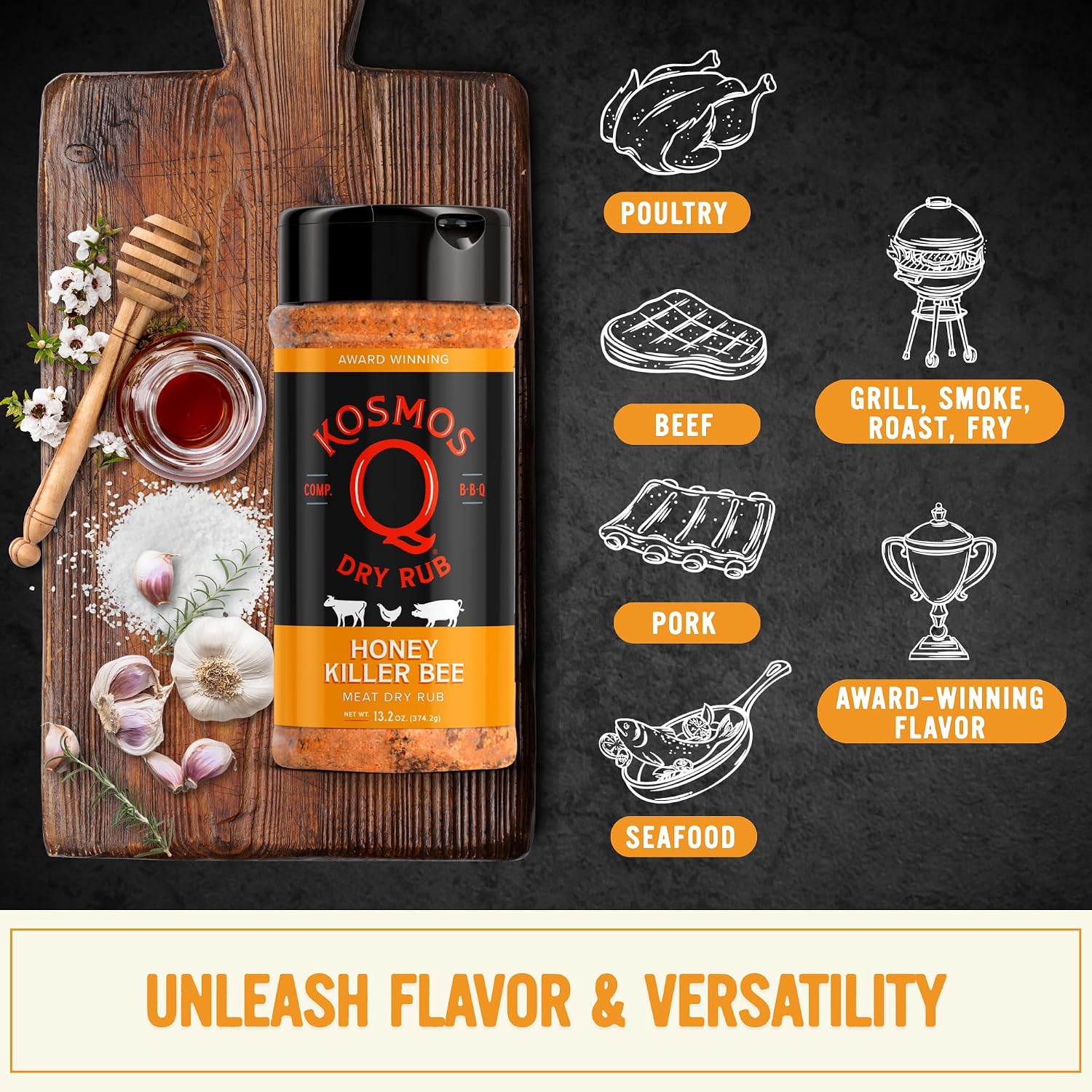 Kosmos Q Hot Dirty Bird BBQ Dry Rub, Spicy Seasoning with Chili Pepper, Brown Sugar, Garlic & Onion for Chicken, Turkey, Ribs, Pork, Dry Rub for Smoking & Grilling Meat, BBQ Spice Blend, 11 Oz Bag