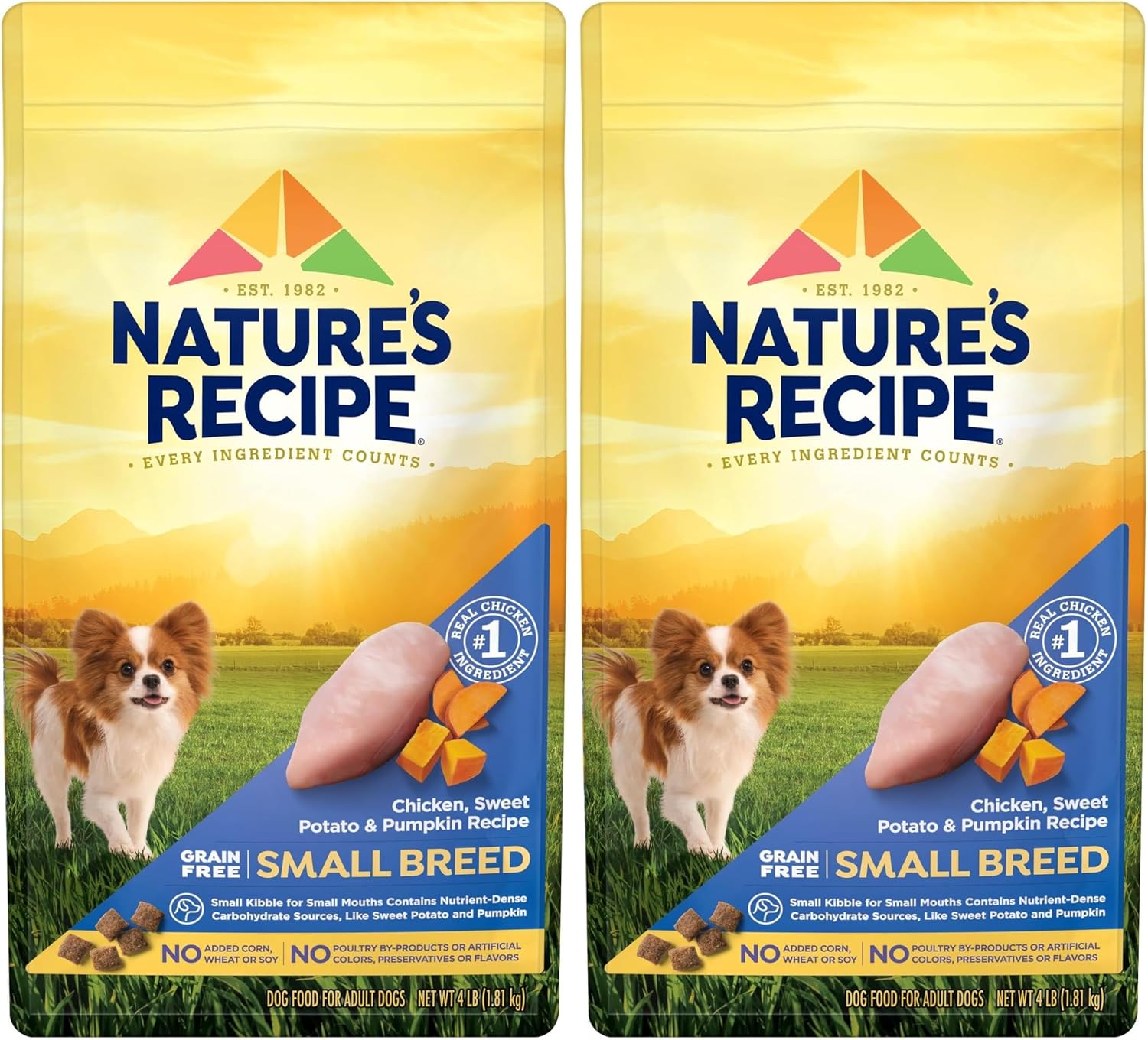 Nature's Recipe Grain Free Small Breed Dry Dog Food, Chicken, Sweet Potato & Pumpkin Recipe, 4 lb. Bag | Chicken, Sweet Potato & Pumpkin Recipe for Small Adult Dogs, Made with No Poultry By-Product Meal or Artificial Preservatives