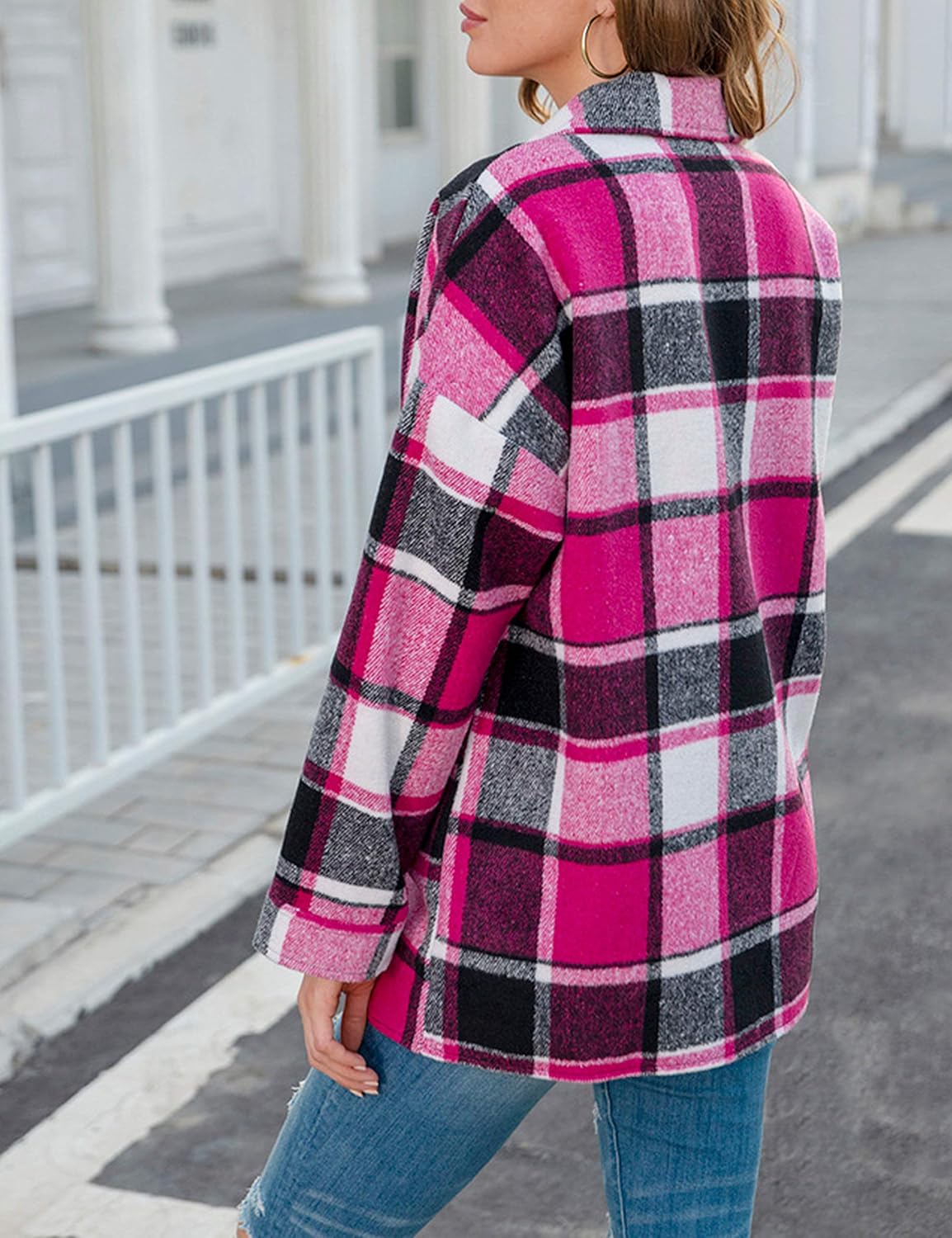 Yeokou Women's Plaid Flannel Shacket Oversized Button Down Long Sleeve Shirt Jacket Casual Spring Fall Outfits