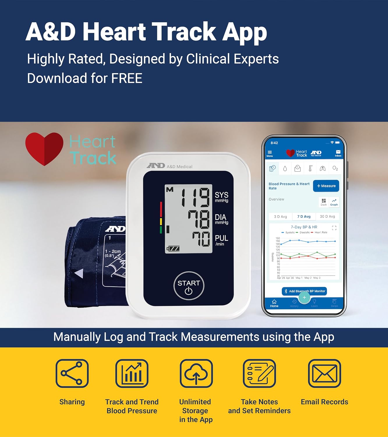 A&D Medical UA-651 Upper Arm Blood Pressure Monitor, Cuff 8.6-16.5” | Upper Arm Precise BP Machine – Wide Range Cuff (8.6”), 60 Readings, Large LCD Display, Adults, Includes 4 AA Batteries