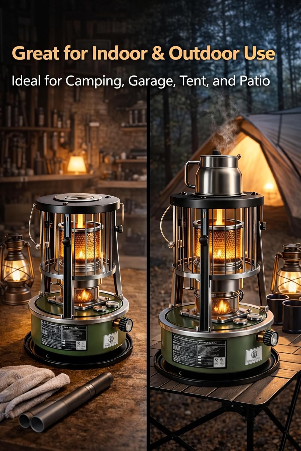 Zunate Portable Kerosene Heater Indoor 2.6KW, Non Electric 2 in 1 Stove with 5.2L Tank, Adjustable Height, Stainless Steel