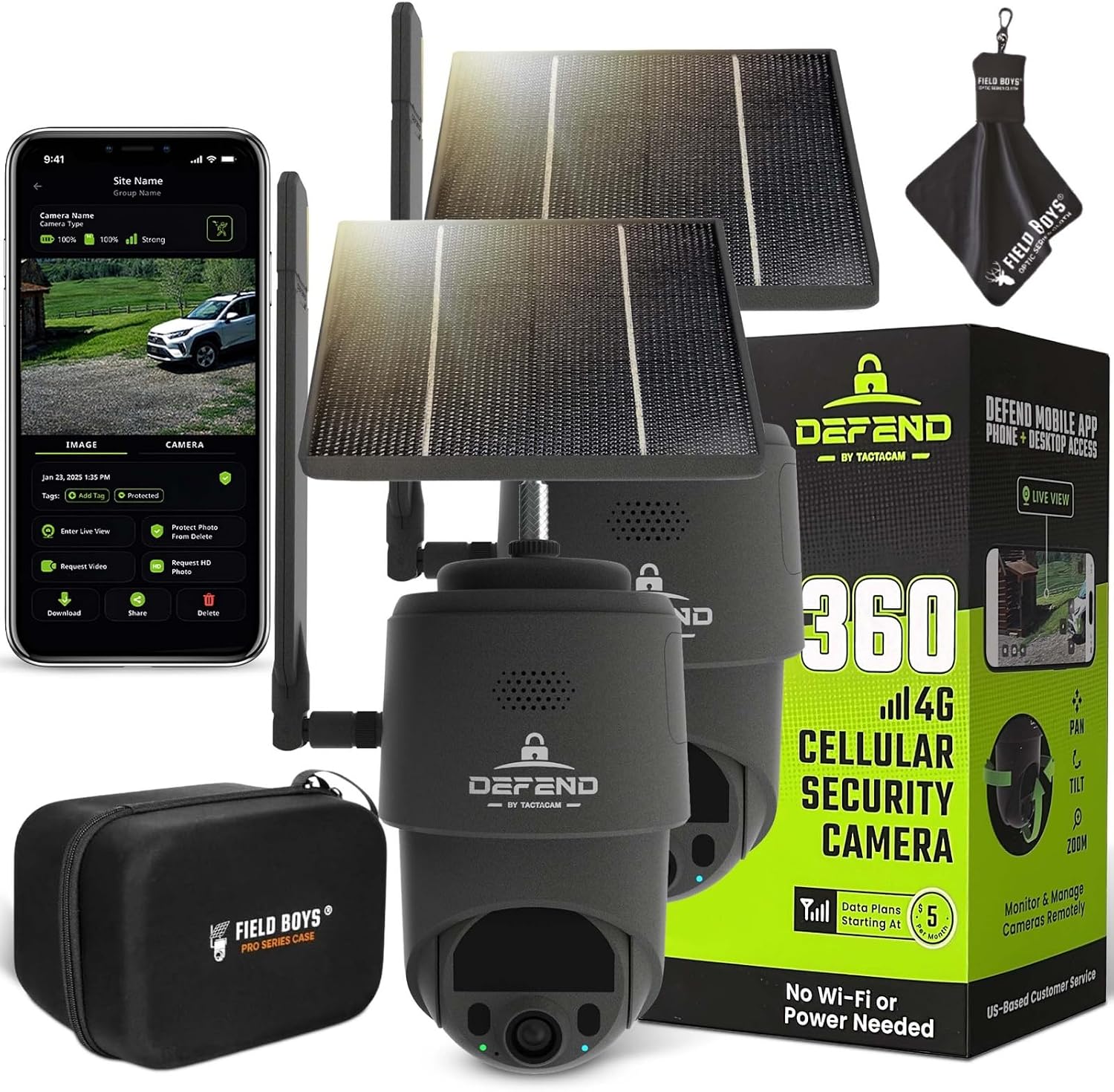 TACTACAM – Defend 360 Cellular Security Camera, 4K Photos, 1080p Video, Solar + Rechargeable Battery, 360° Pan/Tilt/Zoom, LTE Cellular