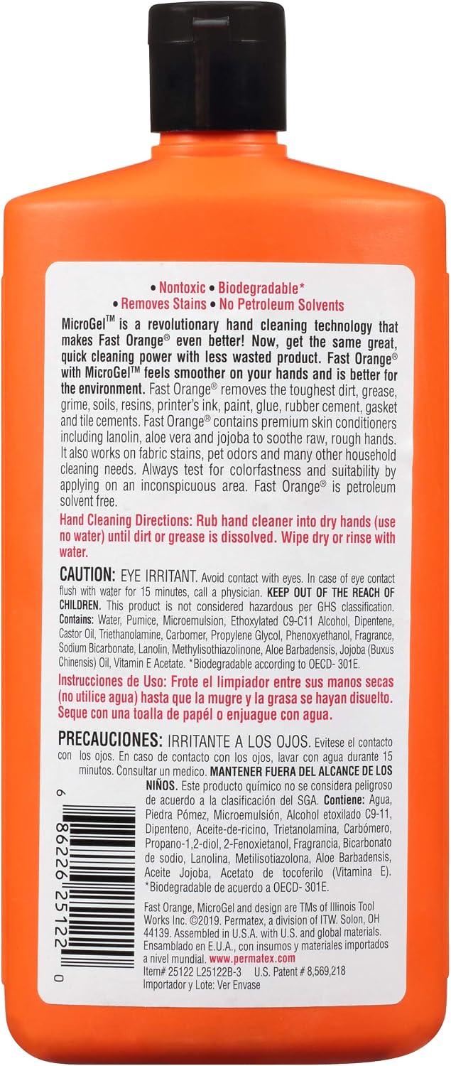 Fast Orange 25219 Pumice Lotion, Heavy Duty Hand Cleaner, Natural Citrus Scent, Waterless Cleaner for Mechanics, Strong Grease Fighter, 1 Gallon