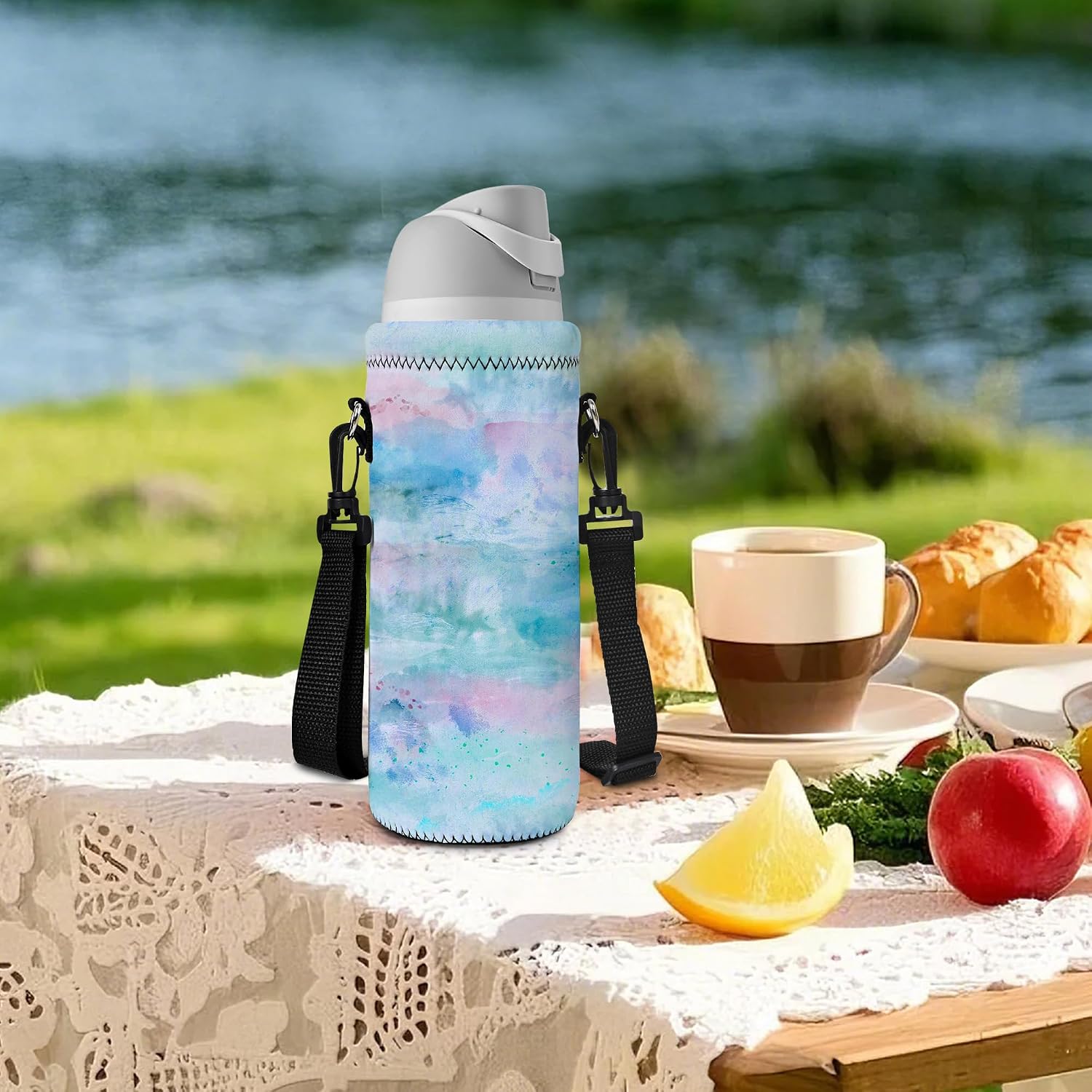 RICHEN Neoprene Water Bottle Carrier Bag with Adjustable Shoulder Strap,Insulated Water Bottle Cover for Stainless Steel/Glass/Plastic Bottles