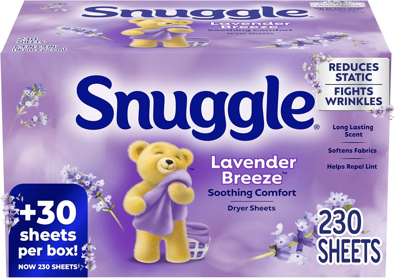 Snuggle Dryer Sheets, Blue Sparkle , 230 Count | Long-Lasting Fresh Scent, Reduces Static and Wrinkles, Repels Pet Hair and Lint, HE Dryer Compatible