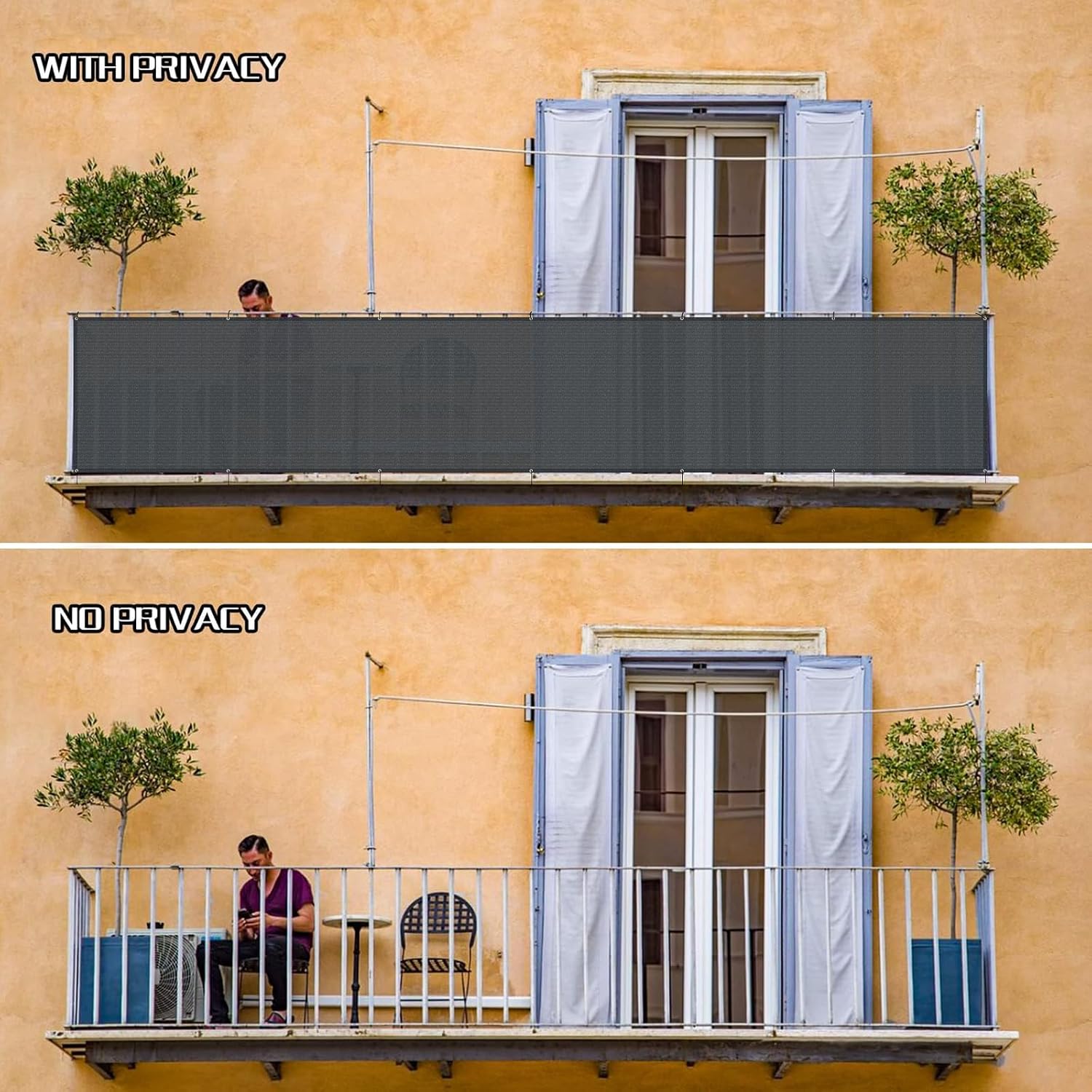 SUNLAX 3'x10' Black Balcony Privacy Screen Fence Windscreen 90% UV Block