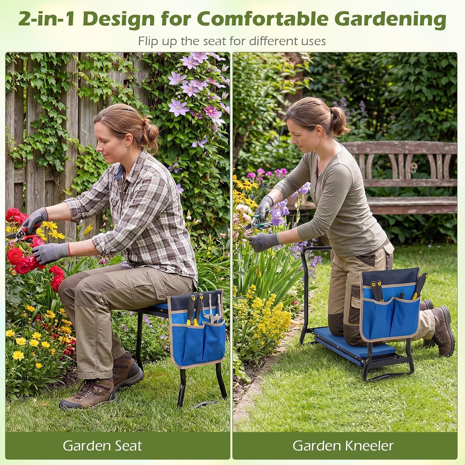 Goplus Garden Kneeler and Seat, Foldable Garden Bench for Kneeling & Sitting, Widened 8" EVA Soft Foam Pad
