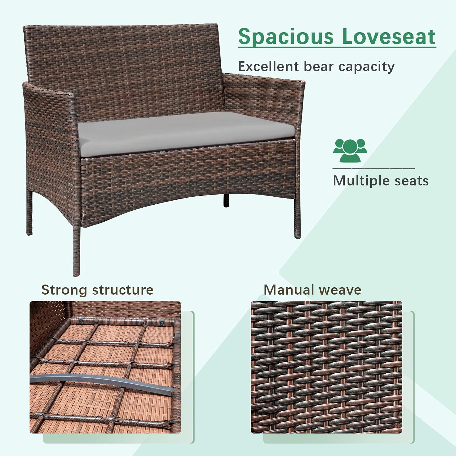 Greesum Patio Furniture 4 Pieces Conversation Sets,Brown and Beige
