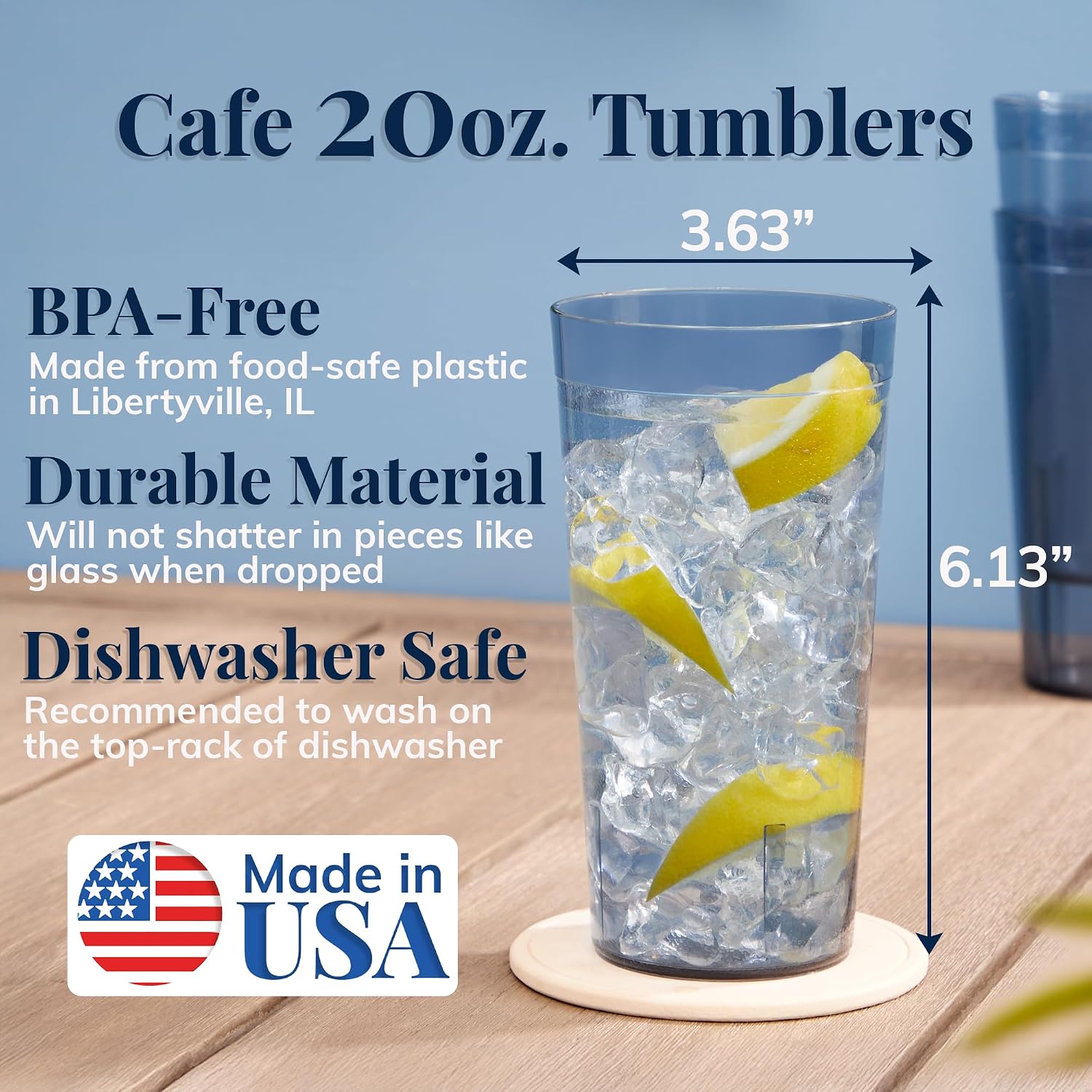 US Acrylic Cafe Plastic Reusable Tumblers (Set of 16) 20-ounce Water Cups Coastal Colors | Restaurant Style Drinking Glasses Value Set, Stackable, BPA-free, Made in the USA | Top-rack Dishwasher Safe