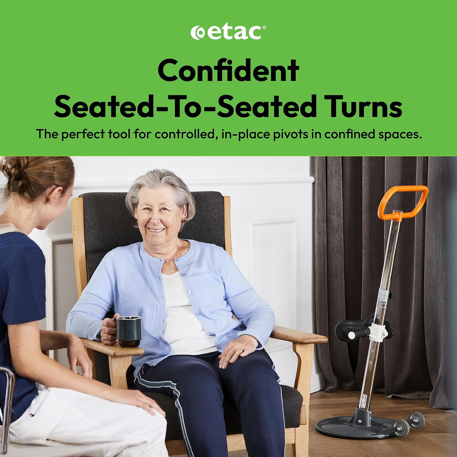 Etac Turner PRO Patient Transfer Aid – Assistive Standing Pivot Transfer from One Seated Position to Another