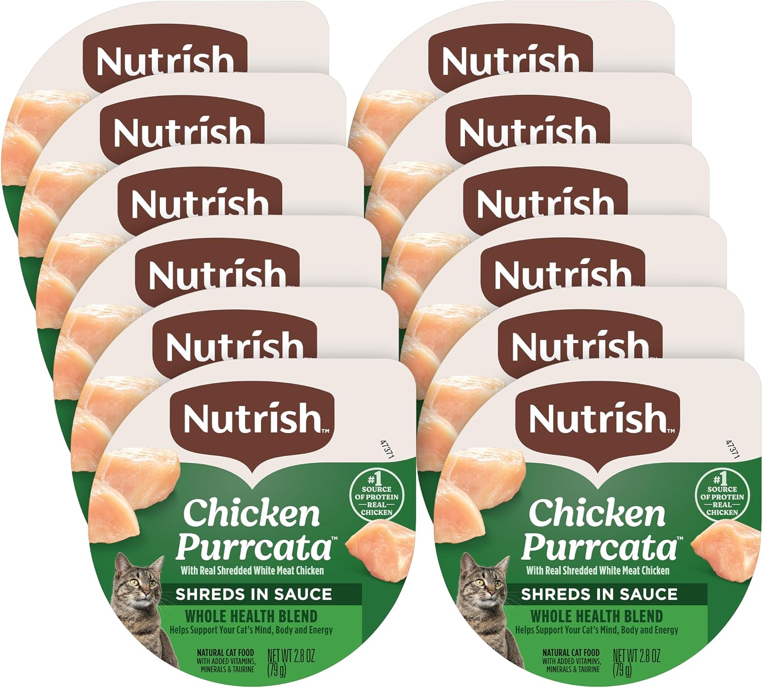 Nutrish Grain Free Chicken Purrcata Wet Cat Food, 2.8 oz. Cup (Rachael Ray) | Pack of 12, Made with Real Shredded White Meat Chicken in Sauce