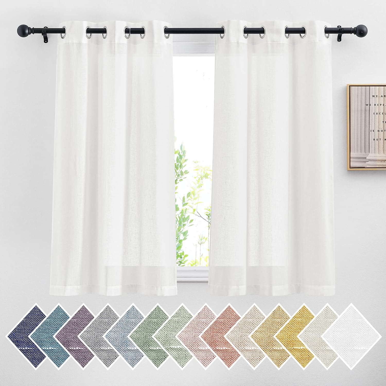 NICETOWN Linen Curtains Semi Sheer Bedroom Window Curtains