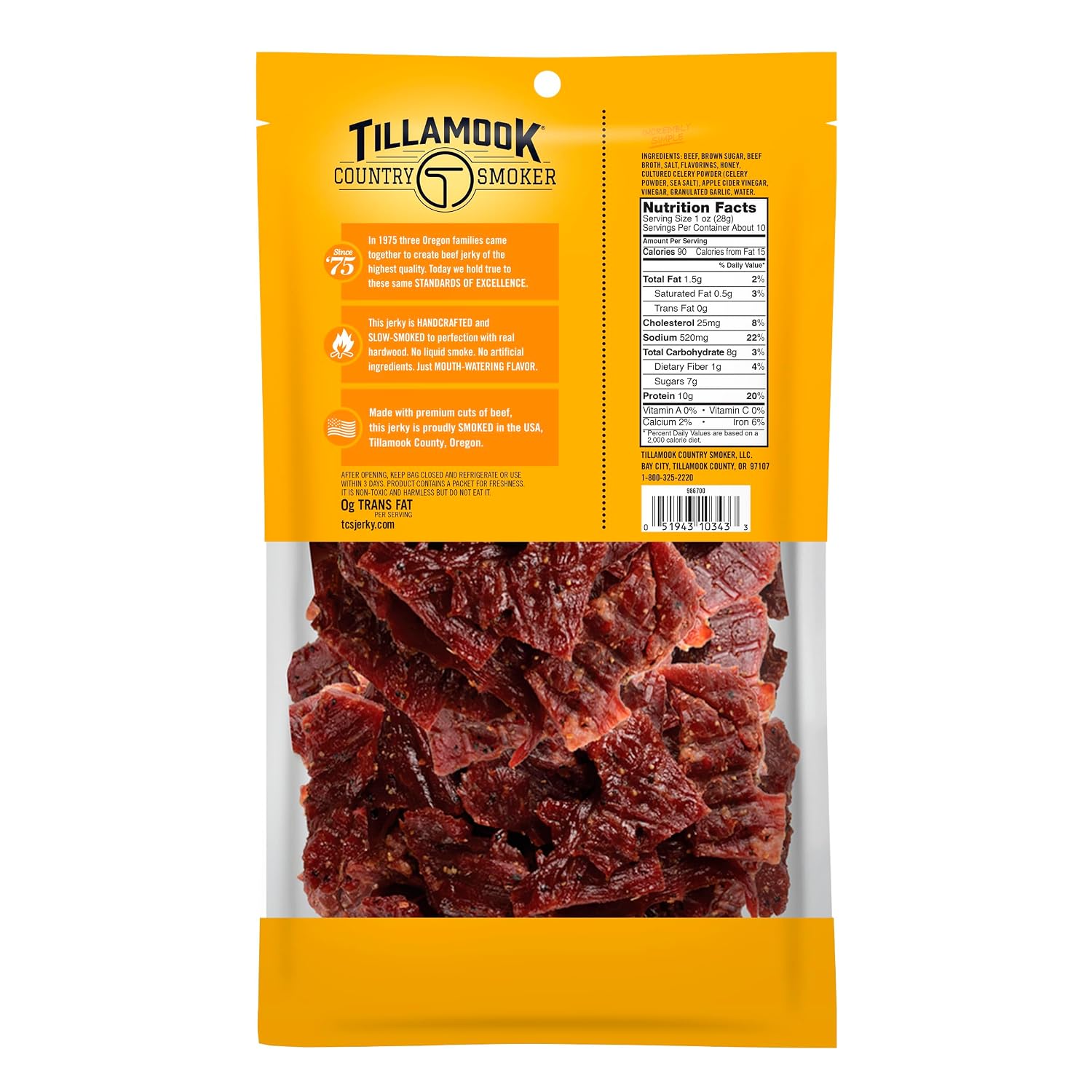 Tillamook Country Smoker Real Hardwood Smoked Beef Jerky, Teriyaki, 10 Ounce