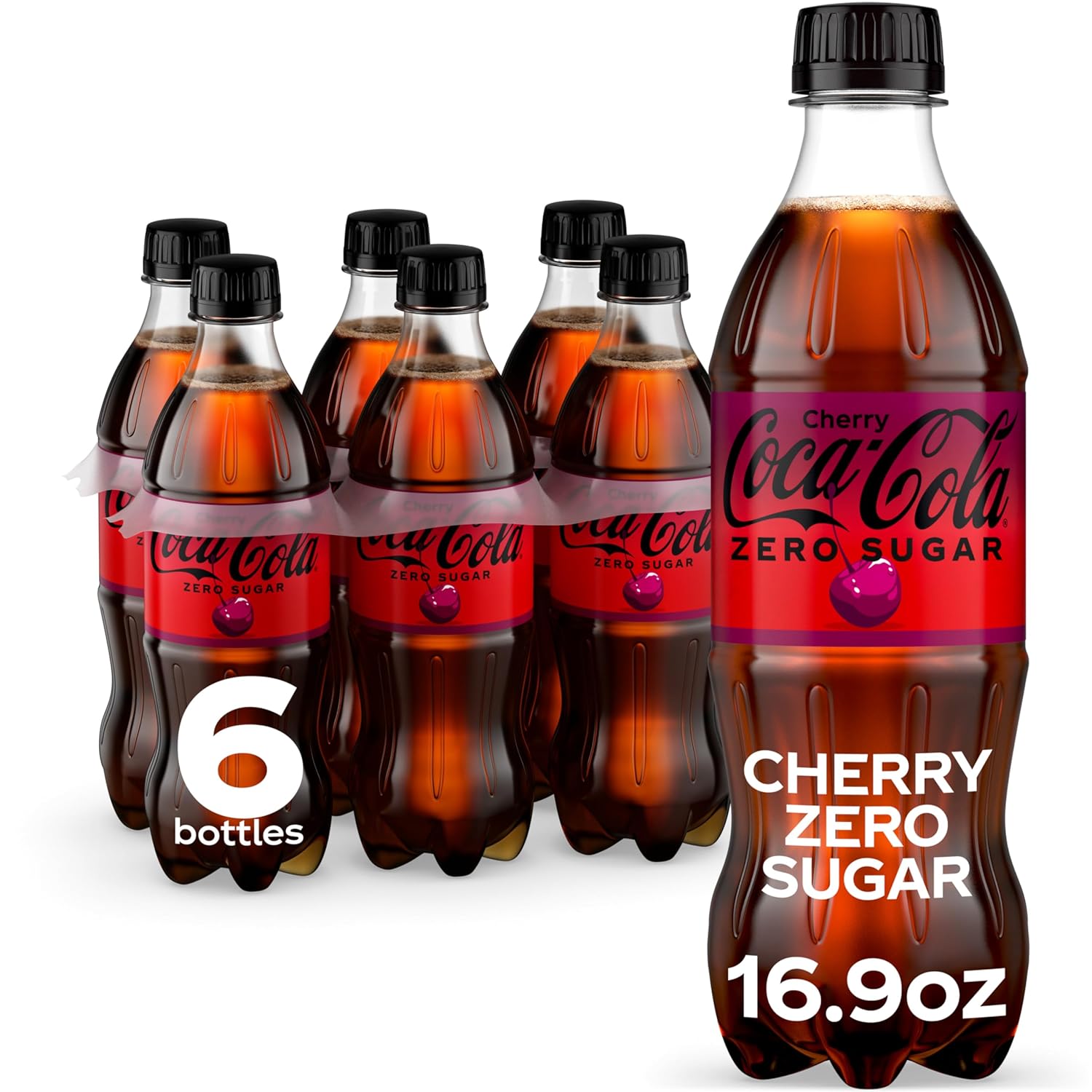 Coca-Cola Zero Sugar Cherry Soda Soft Drink Bottles, 16.9 fl oz, 6 Pack