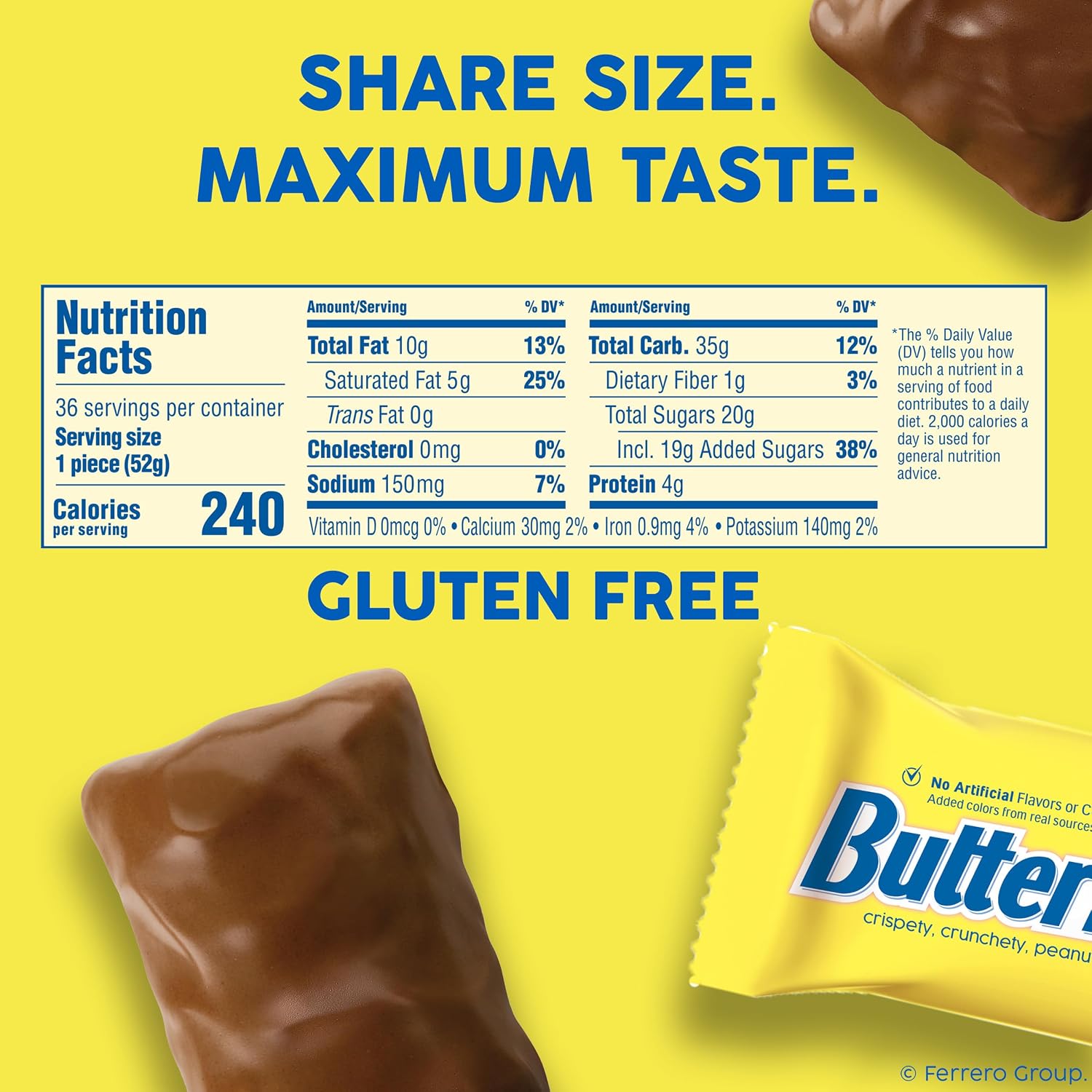 Butterfinger Full Size Candy Bar, 18 Count, Crispety Crunchety Peanut-Buttery On-The-Go Sweet Treat, 1.9 oz Each