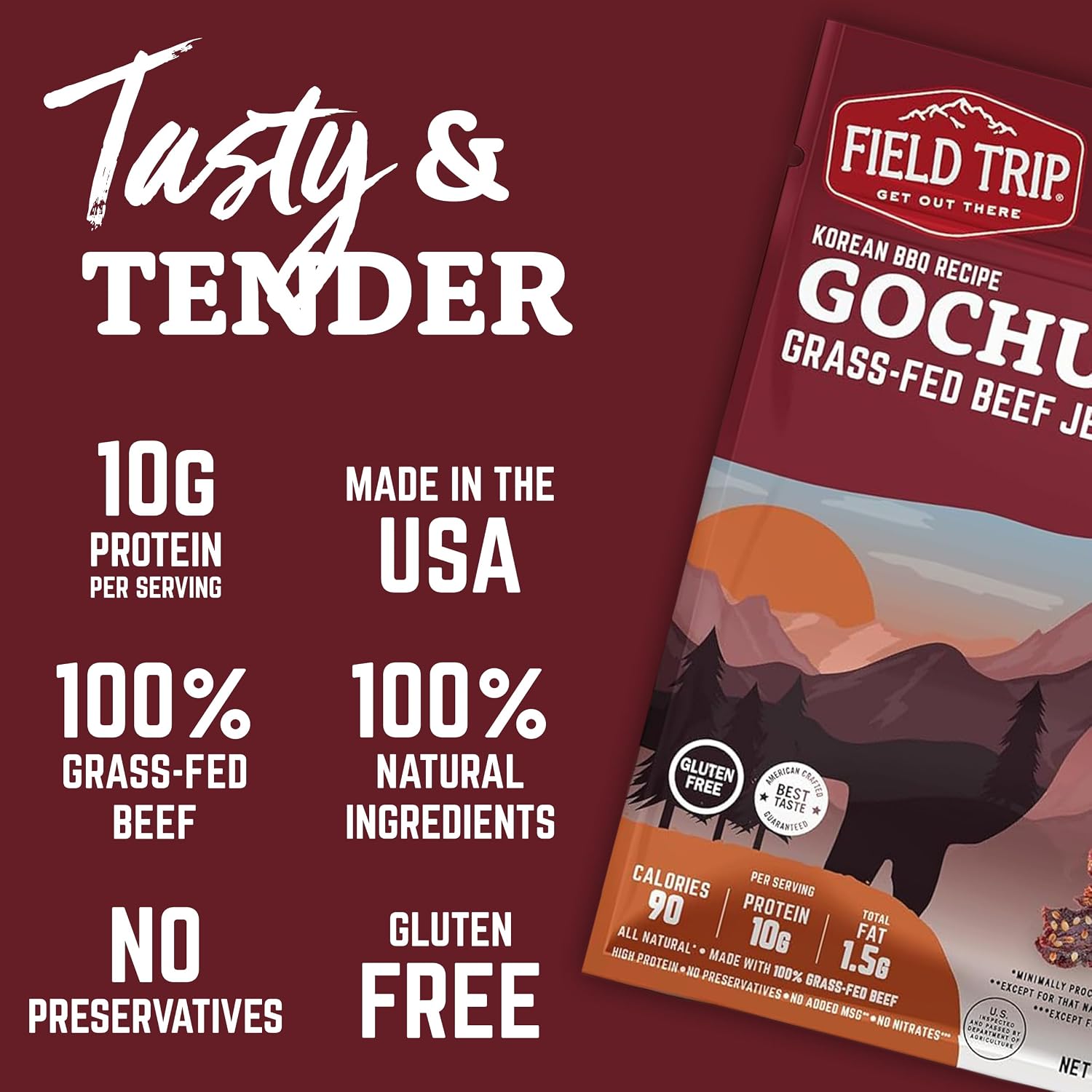 Field Trip Beef Jerky, Original, 1 Oz Bag, 12 Bags/carton | Grass Fed Beef Jerky, Healthy Gluten Free Snacks, All Natural, Paleo-Friendly Beef Jerky, High Protein, Low Carb, No Nitrates