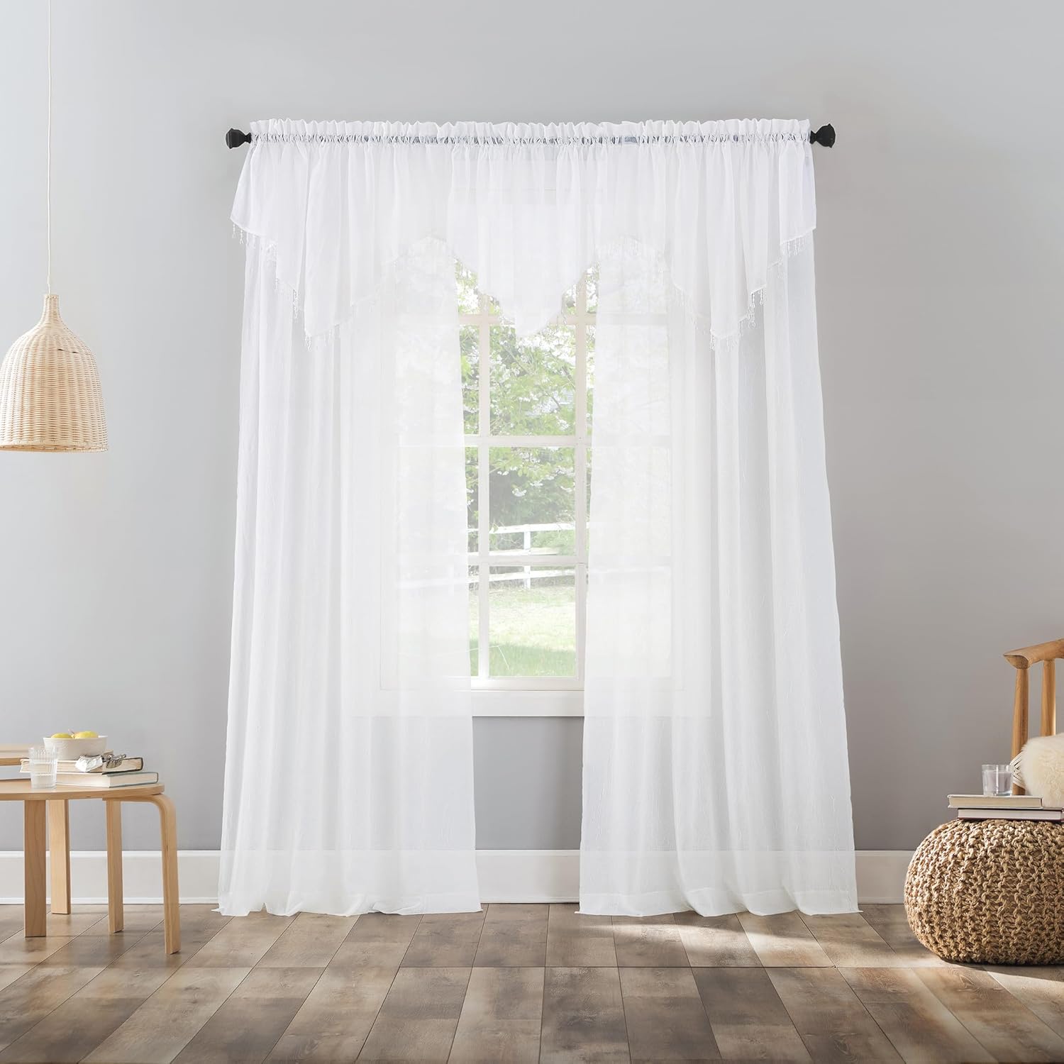 No. 918 Erica Crushed Sheer Voile Rod Pocket Curtain Panel, 51" x 108", Eggshell Off-White