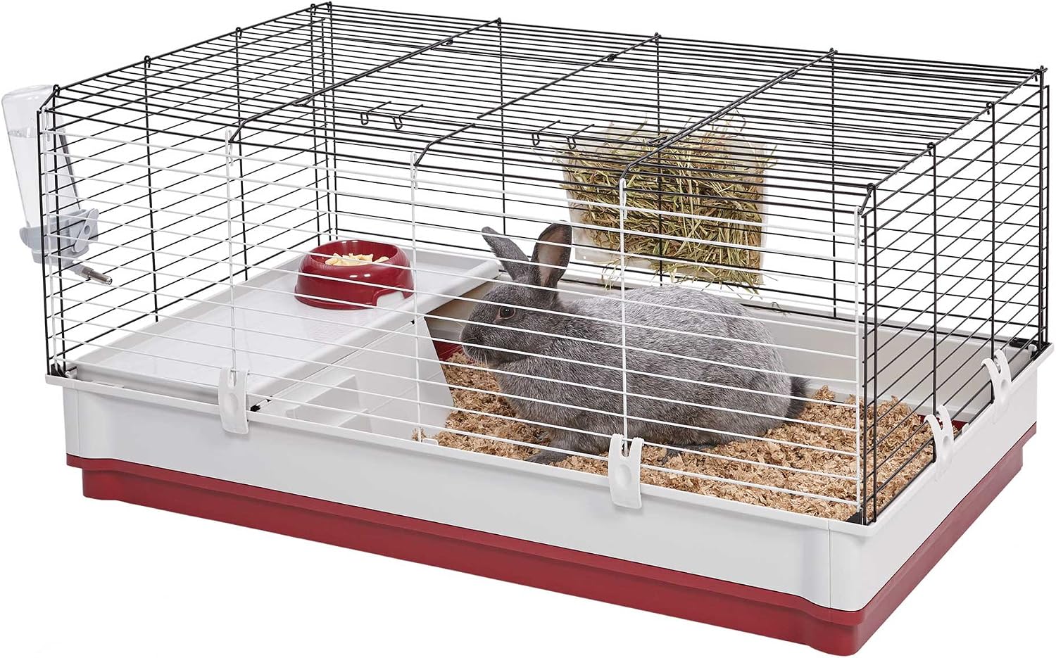 MidWest Homes for Pets 158 Wabbitat Deluxe Rabbit Home, Rabbit Cage, 39.5 L x 23.75 W x 19.75 H Inch, Maroon/White