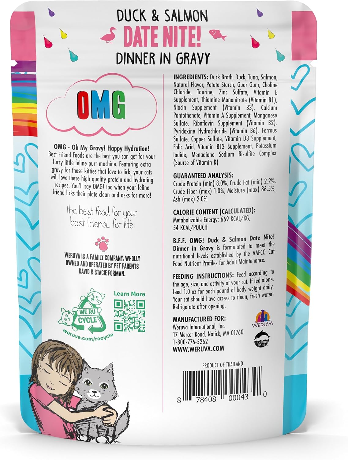 Weruva B.F.F. OMG - Best Feline Friend Oh My Gravy!, Tuna & Salmon Sweet Cheeks with Tuna & Salmon in Gravy Cat Food, 3oz Pouch (Pack of 12)