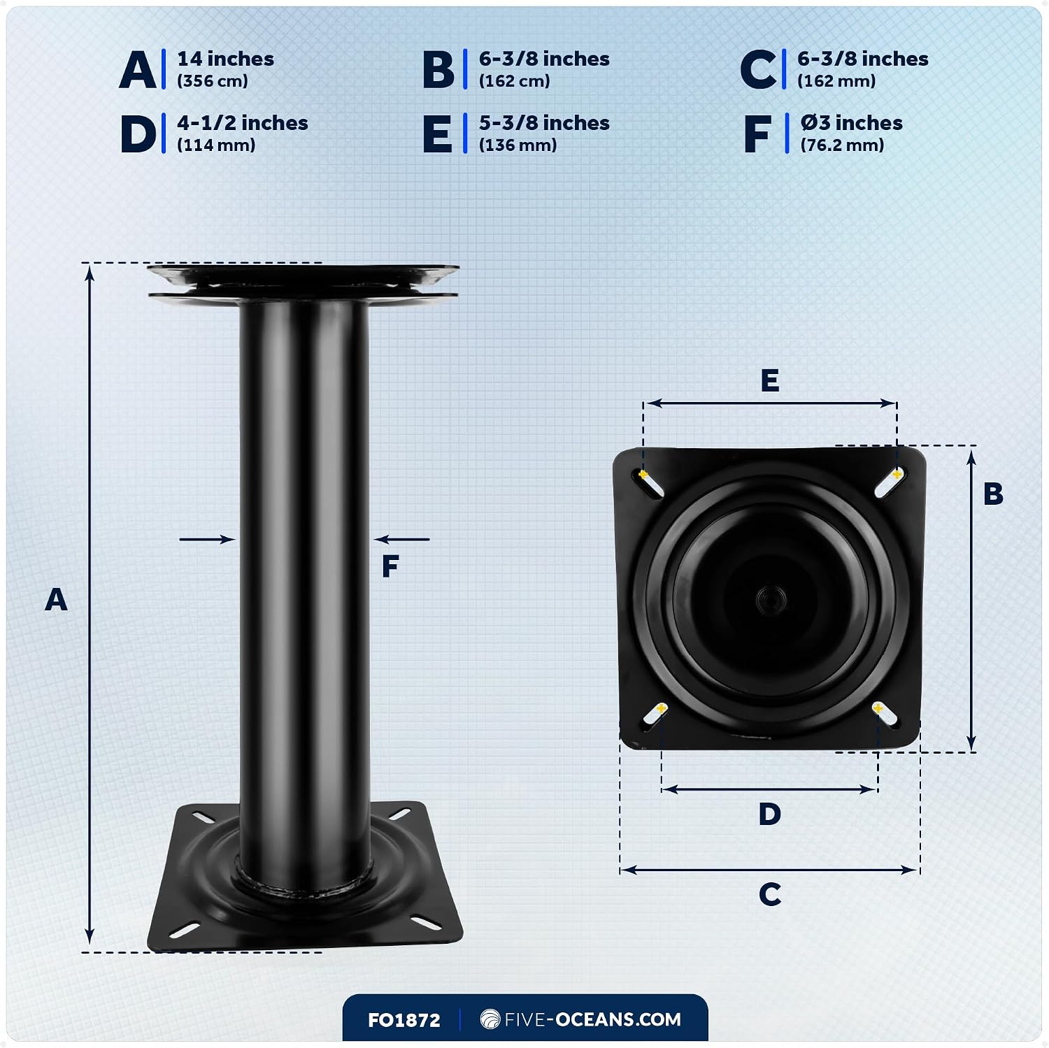 Five Oceans 8-Inch Boat Seat Pedestal, Boat Seat Pedestals with Seat Mount 360-Degree Swivel, Steel with Black Powder Coat Finish, 6-7/8-Inch (174mm) Base - Universal Mounting - FO2896