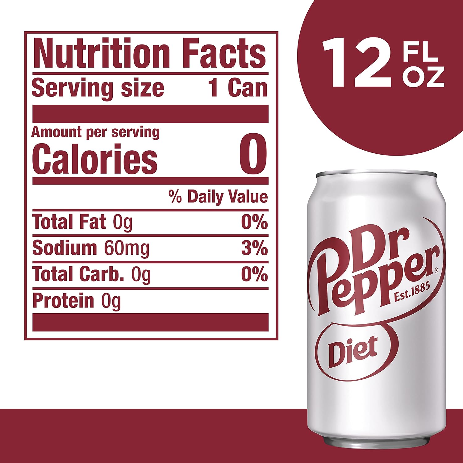 Diet Dr Pepper Soda, 12 fl oz cans, pack of 12