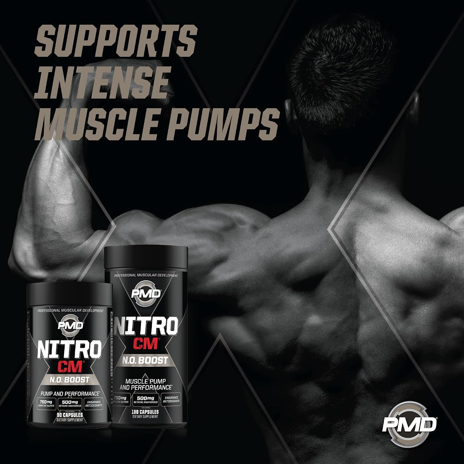 PMD Sports Nitro CM Nitric Oxide with Agmatine Supplement - 90 Capsules | Muscle Growth Support, Muscle Pump, L-Arginine, Endurance Antioxidants Boost