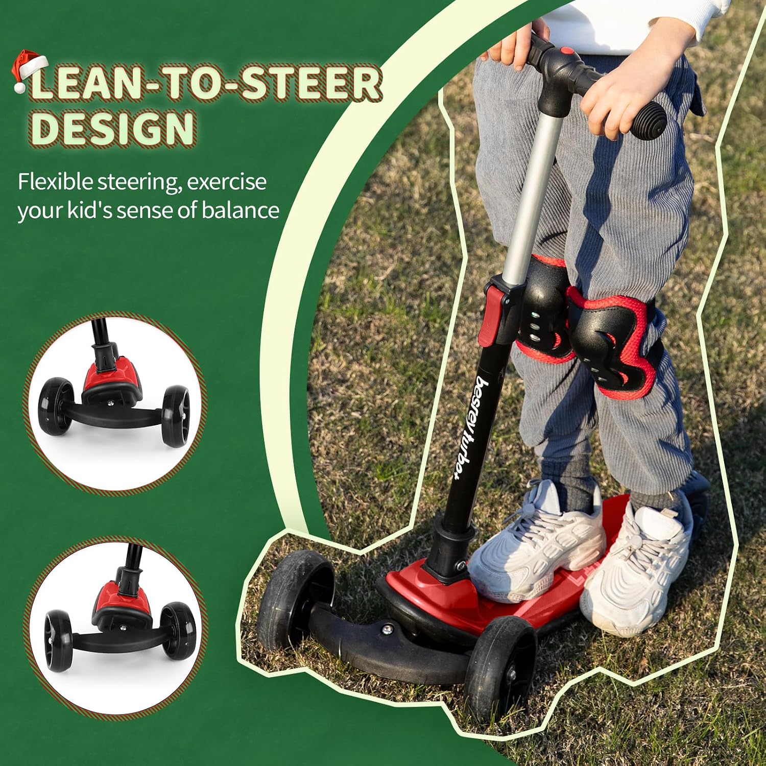besrey 3 Wheel Scooter for Kids Ages 3-10 with 4 Adjustable Height