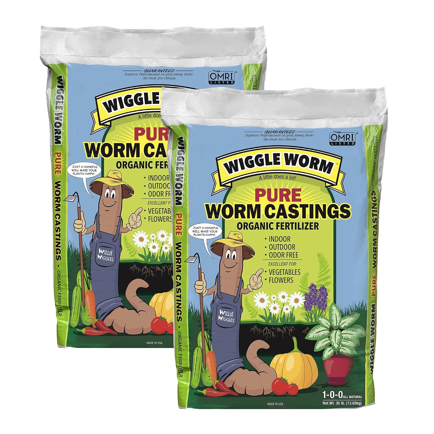 Wiggle Worm 100% Pure Organic Worm Casting Fertilizer, 30lb | Mineral-Dense Formula Improves Soil Fertility, Aeration & Healthy Root Growth for Houseplants & Vegetables