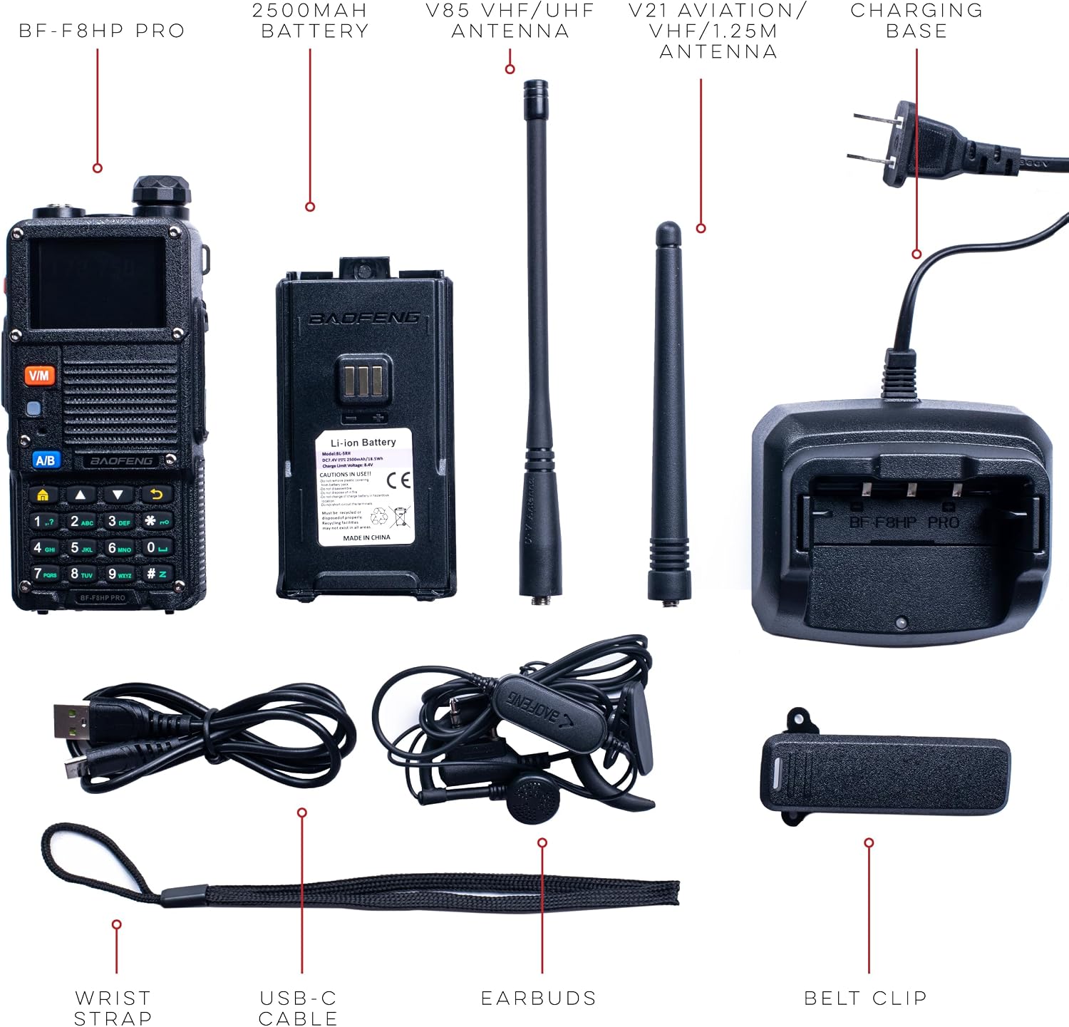 BAOFENG BF-F8HP PRO 10 W Tri-Band Two-Way Radio – UV-5R 7th Gen, 1000 Channels, GPS & NOAA Weather, Aviation/VHF/UHF/1.25 m Scanner, IP54 Rugged