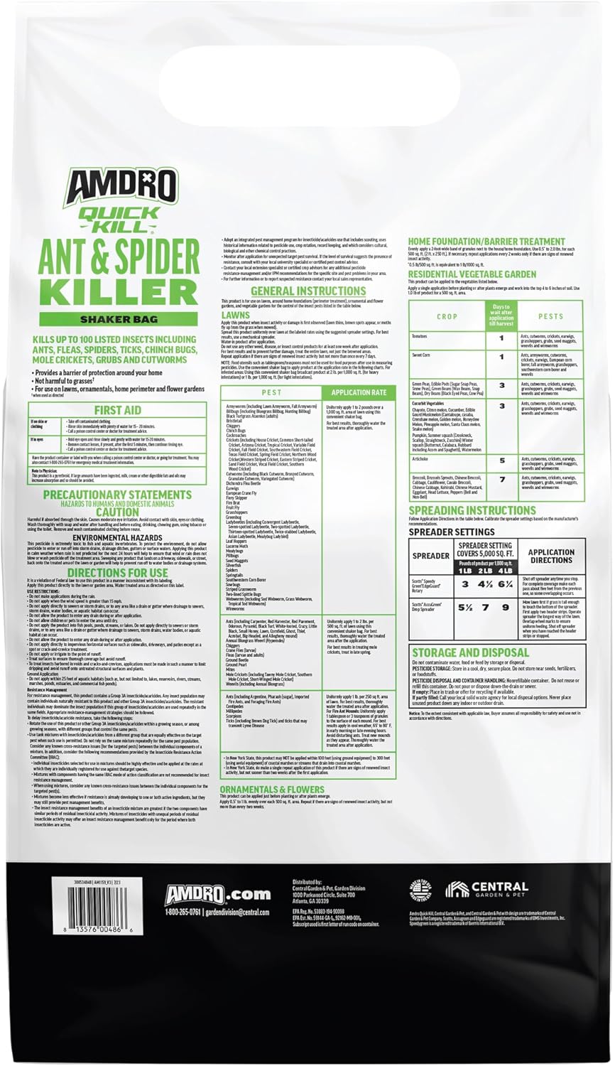 Amdro Kills Ants & Spiders Granules Shaker Bag 3lb | Kills up to 100 insects, covers 3,000 SQ, lasts 3 months, spider and ant killer for lawns