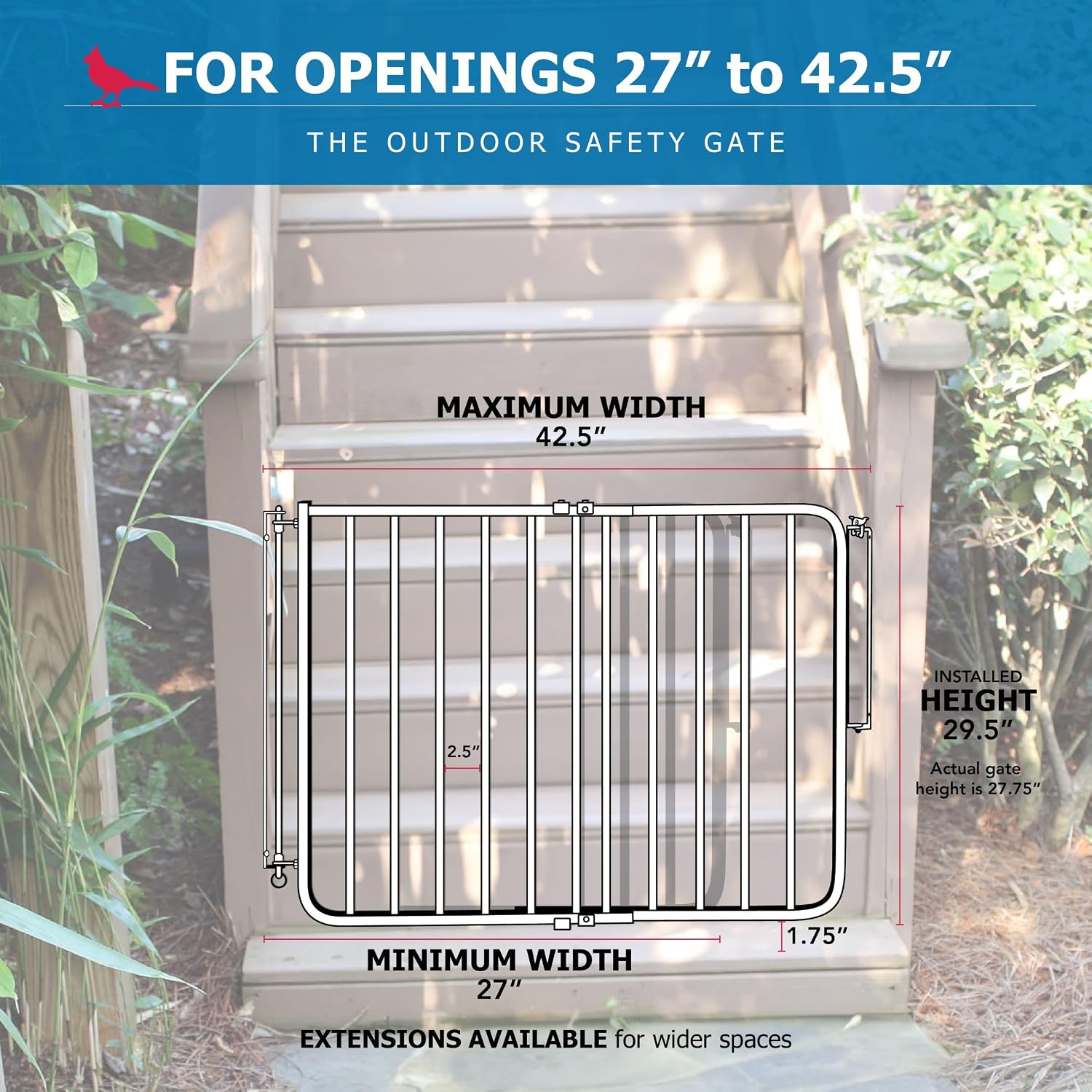 Cardinal Gates SS30OD Stairway Special Outdoor Baby & Pet Gate, Brown | SS30OD Stairway Special fits 27-42.5 in; weather-resistant outdoor baby/pet gate for stairs, decks, patios and porches.
