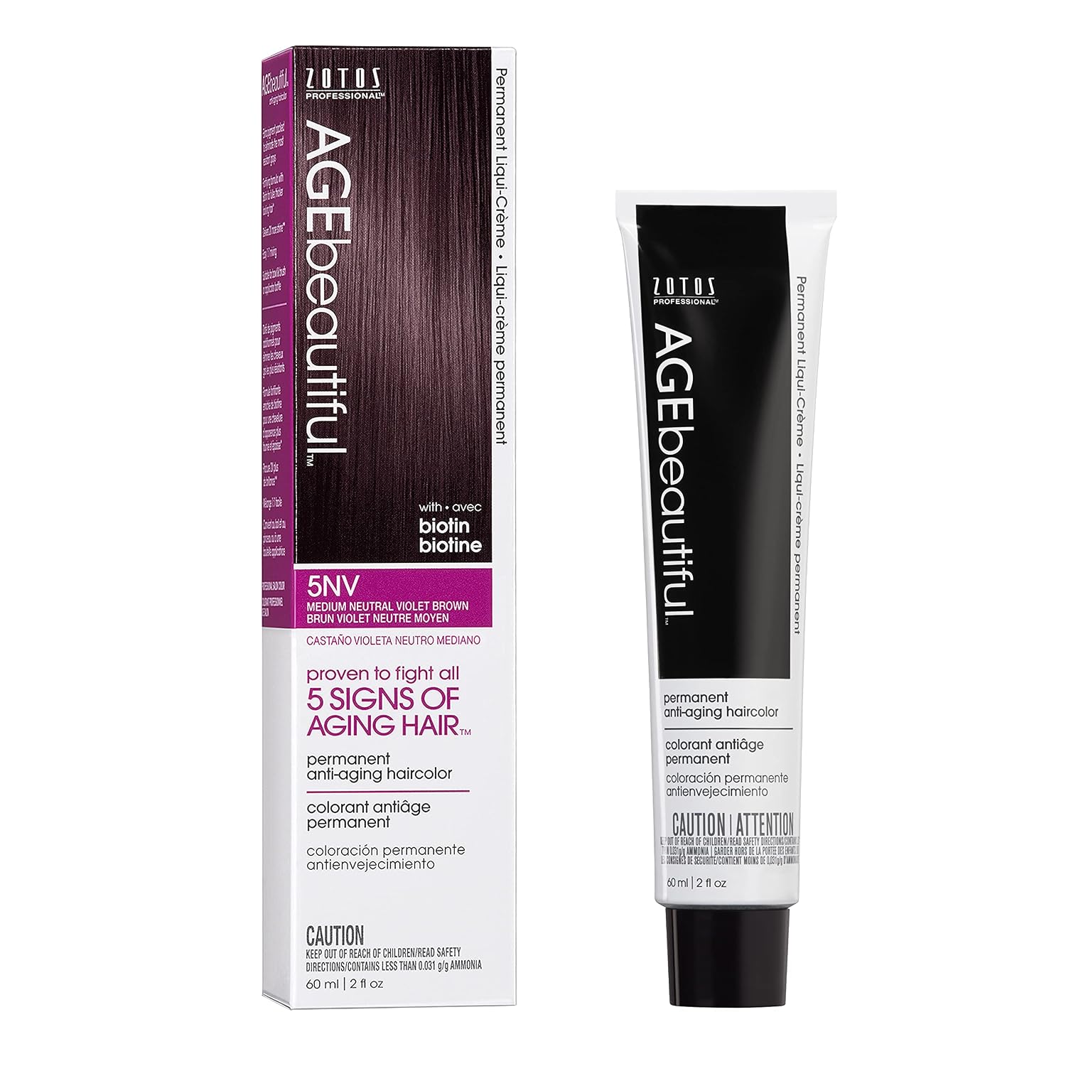 AGE beautiful Permanent Hair Color Cream, 100% Gray Coverage Hair Dye with Biotin Anti-Aging Formula for Fuller, Thicker Hair, Professional Salon Quality