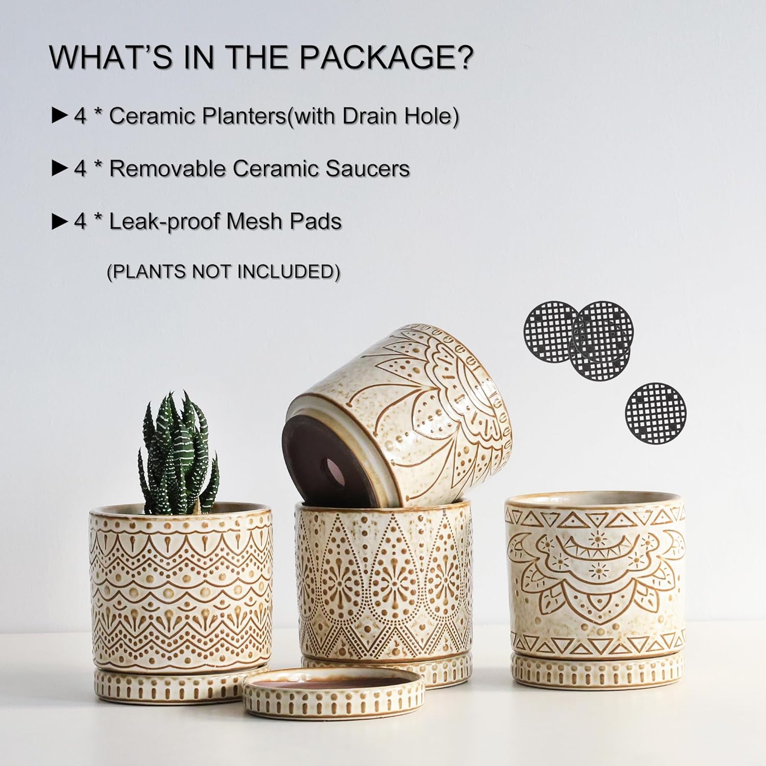 Gepege Ceramic Plant Pots, 6 Inch Indoor Planters with Drainage & Saucers