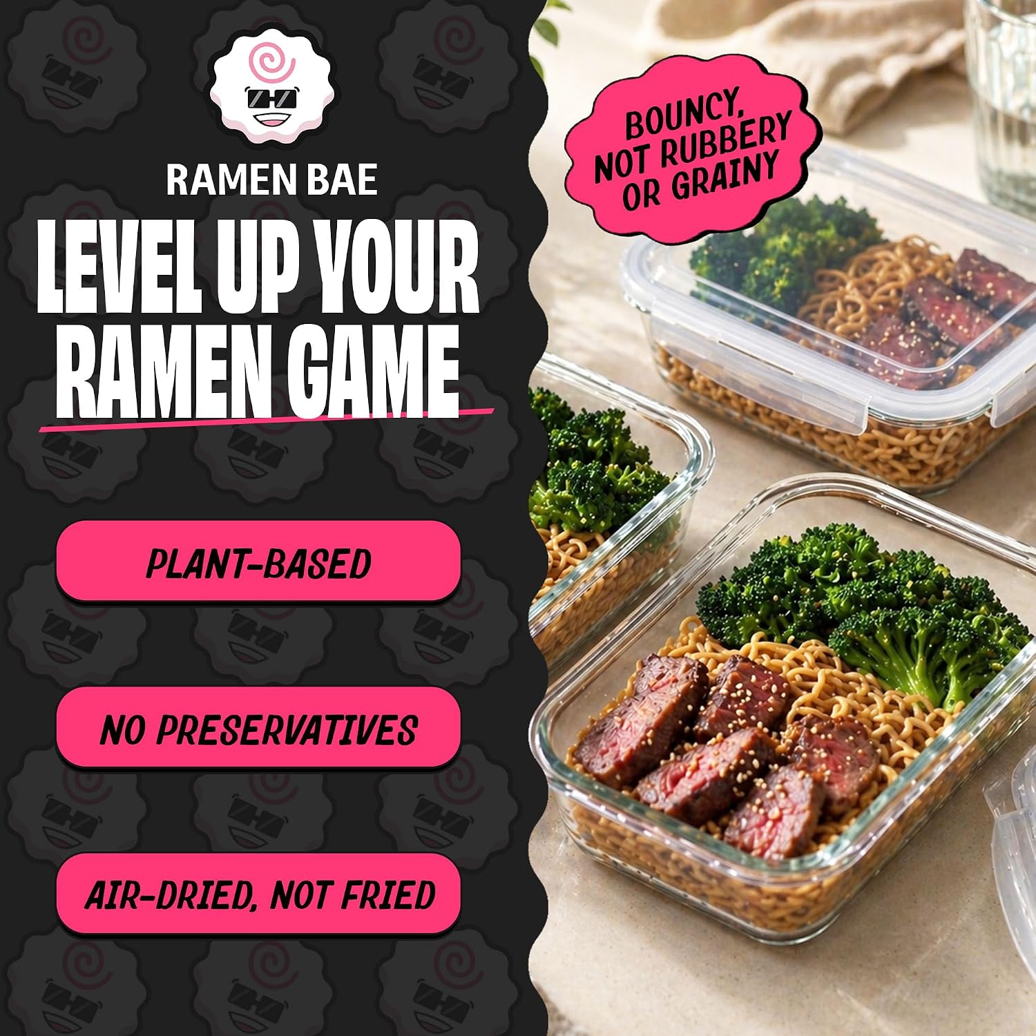 Ramen Bae Original Stir Fry Protein Noodles - 28g Protein, Garlic Soy | Air Dried Not Fried, Plant Based, Vegan Protein Noodles - Lower Carb & Fat - Savory & Bold with Hint of Spice (Pack of 6)