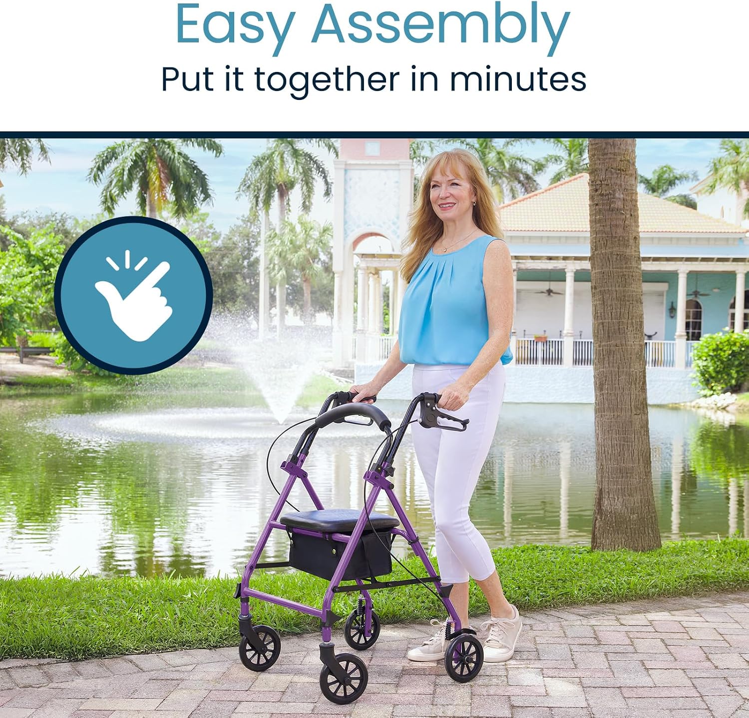 Vive Mobility Steel Rollator Walker with Seat - Foldable, Narrow