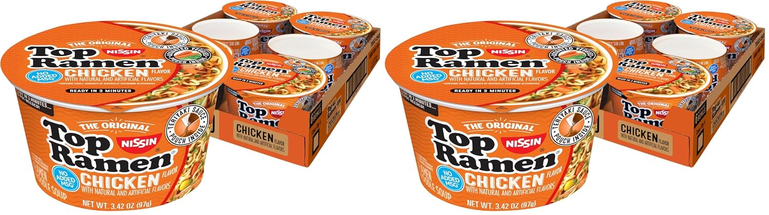 Nissin Top Ramen Noodle Soup, Chicken, 3 Ounce (Pack of 24) | Quick, convenient meal ready in minutes with just hot water.