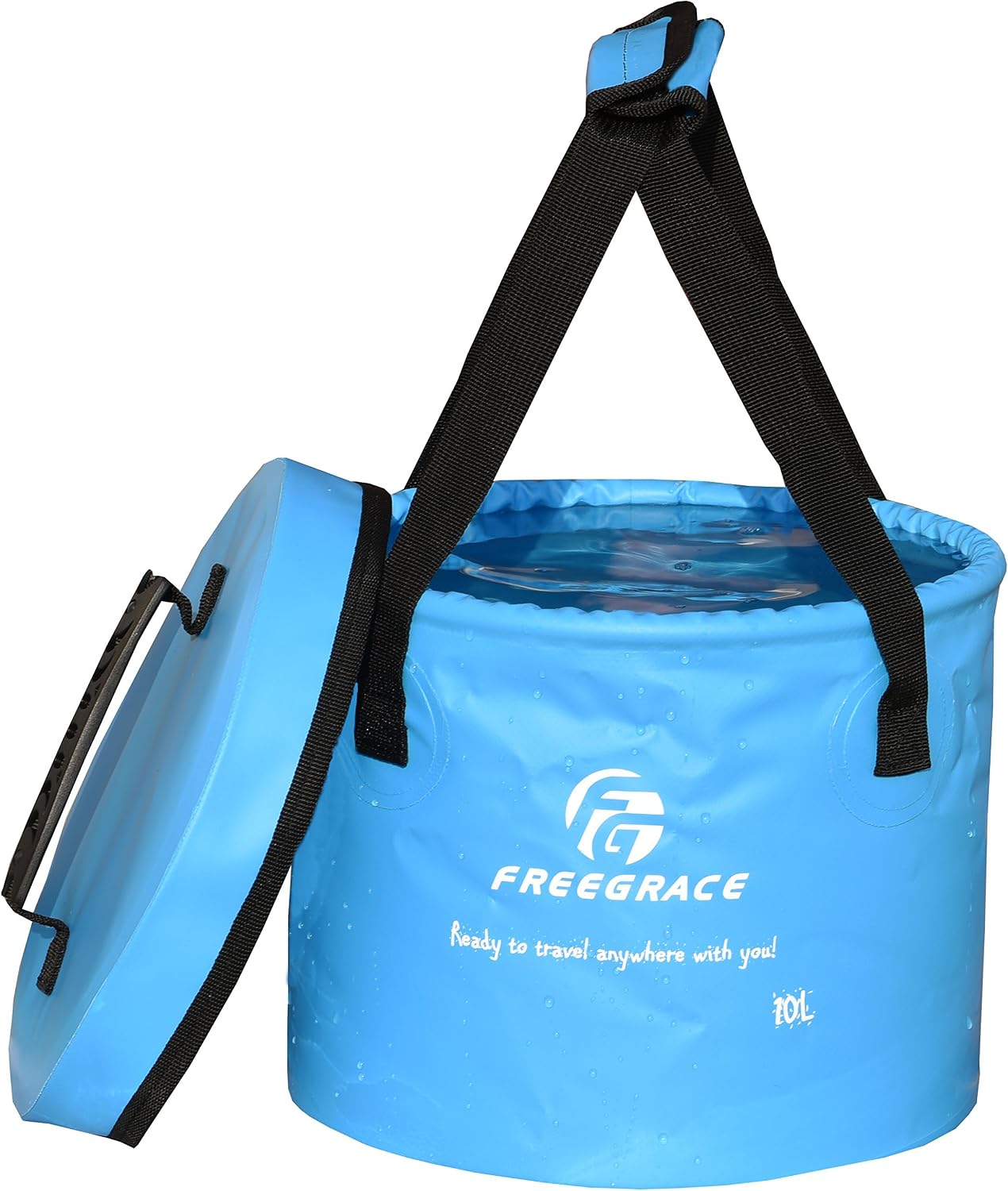Freegrace Collapsible Bucket with Mesh Tool Pocket - 10L, 16L & 23L Portable Folding Water Container - Heavy Duty 500D Tarpaulin, BPA-Free Wash Basin for Camping, Fishing, RV, and Car Washing